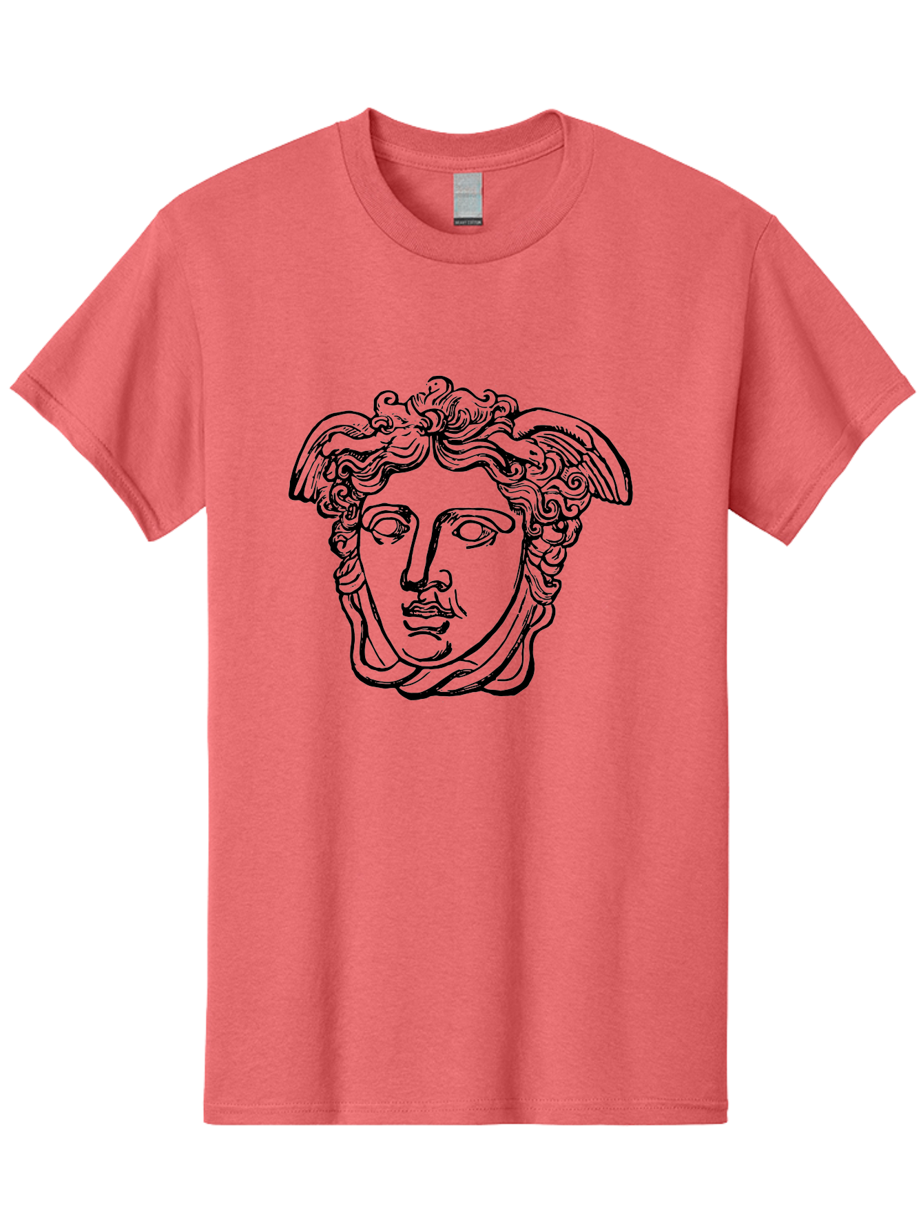 Hermes-Head Men'S Graphic Tee, 100% Cotton, Comfortable Casual Summer Wear, Machine Washable, Classical Art, Greek Mythology, Hermes Statue, Winged Head, Curly Hair, Elegant Design, Minimalist Illustration, Ancient Greece -  Aaa543