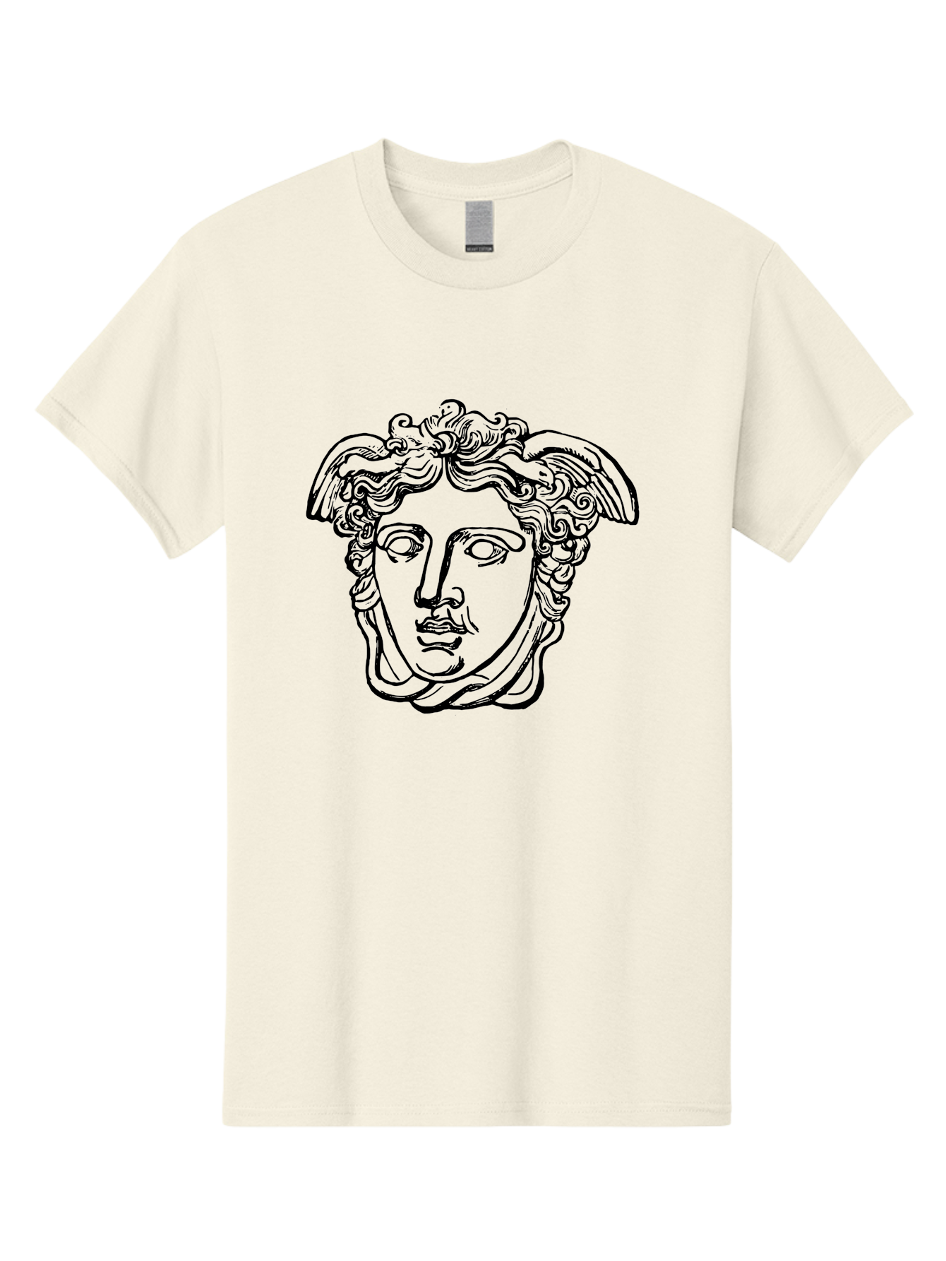 Hermes-Head Men'S Graphic Tee, 100% Cotton, Comfortable Casual Summer Wear, Machine Washable, Classical Art, Greek Mythology, Hermes Statue, Winged Head, Curly Hair, Elegant Design, Minimalist Illustration, Ancient Greece -  Aaa543