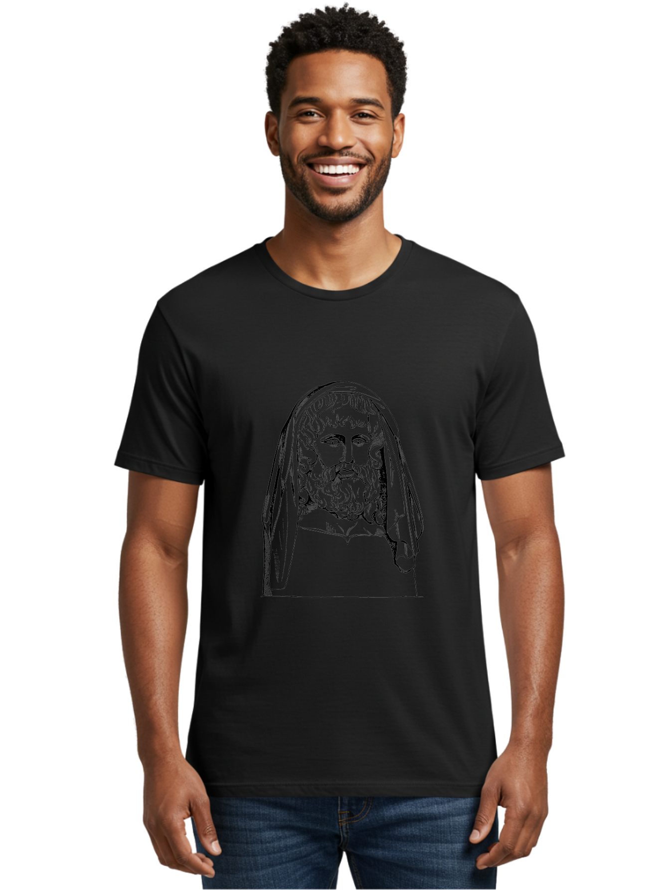 classical illustration, ancient Greek poet, bearded man, curly hair, hooded figure, literary figure, historical portrait, vintage artwork, traditional drawing