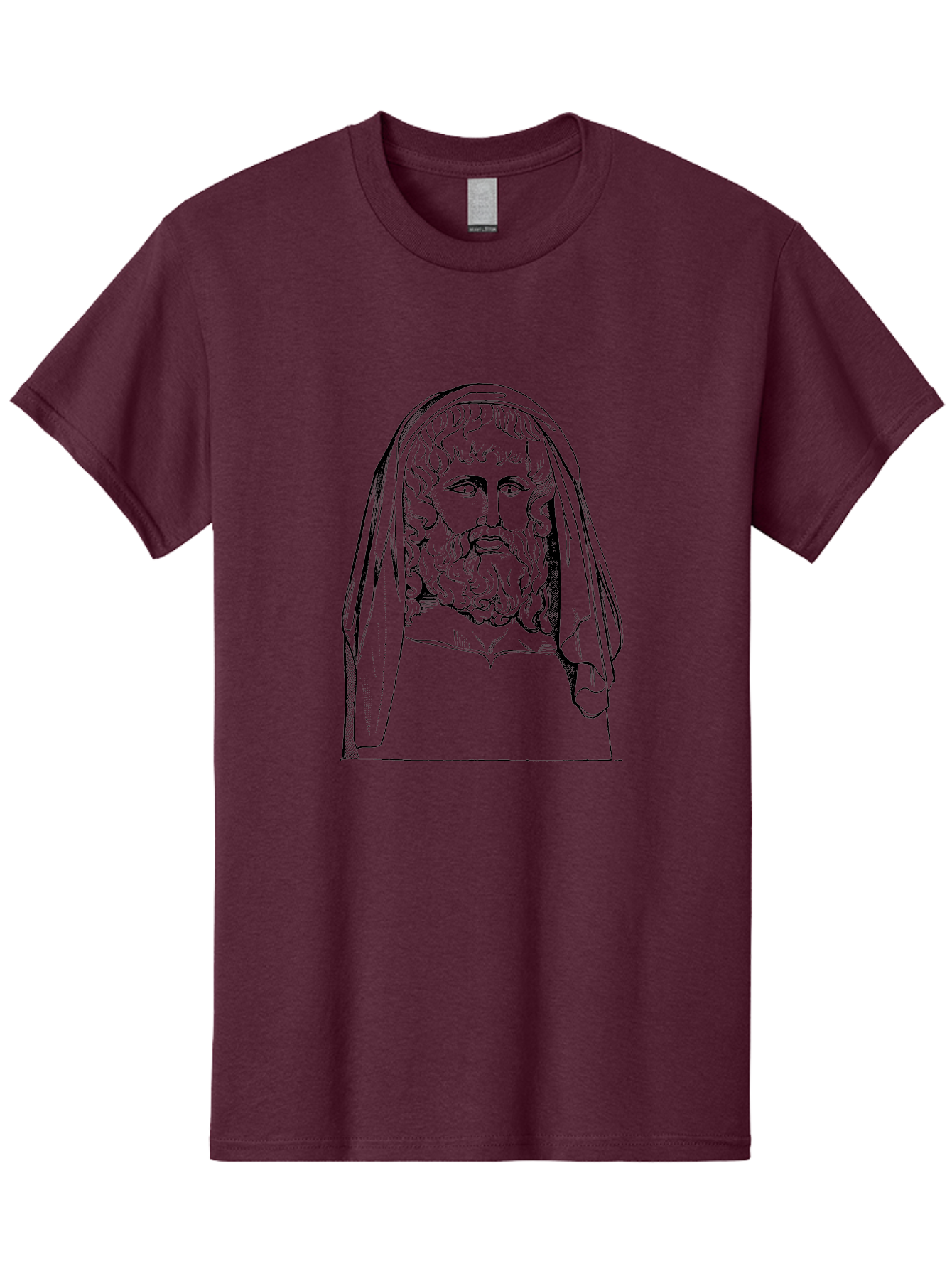 classical illustration, ancient Greek poet, bearded man, curly hair, hooded figure, literary figure, historical portrait, vintage artwork, traditional drawing