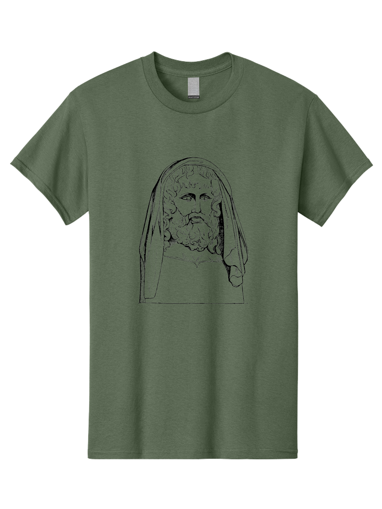 Homer Men'S Graphic Tee, 100% Cotton, Comfortable Casual Summer Wear, Machine Washable, Classical Illustration, Ancient Greek Poet, Bearded Man, Curly Hair, Hooded Figure, Literary Figure, Historical Portrait, Vintage Artwork, -  Aaa544