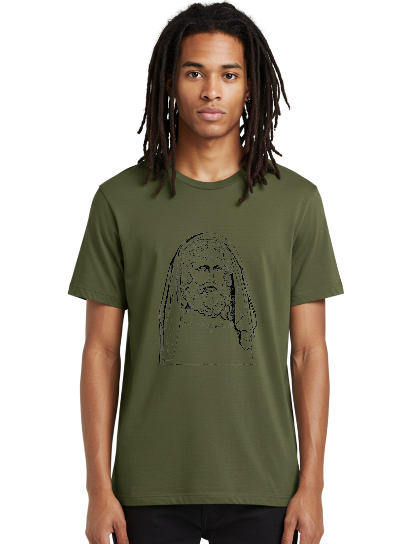 classical illustration, ancient Greek poet, bearded man, curly hair, hooded figure, literary figure, historical portrait, vintage artwork, traditional drawing