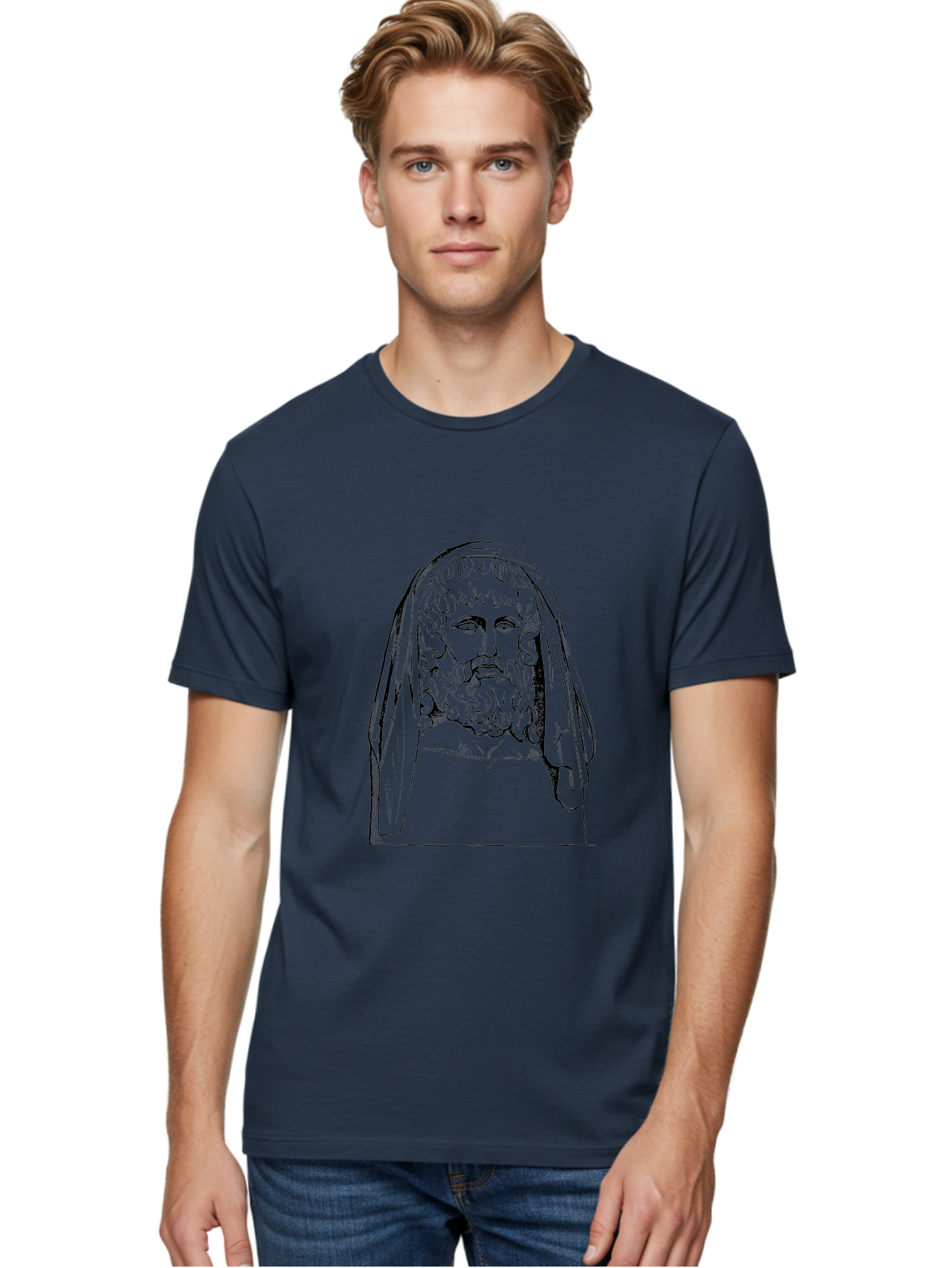 Homer Men'S Graphic Tee, 100% Cotton, Comfortable Casual Summer Wear, Machine Washable, Classical Illustration, Ancient Greek Poet, Bearded Man, Curly Hair, Hooded Figure, Literary Figure, Historical Portrait, Vintage Artwork, -  Aaa544