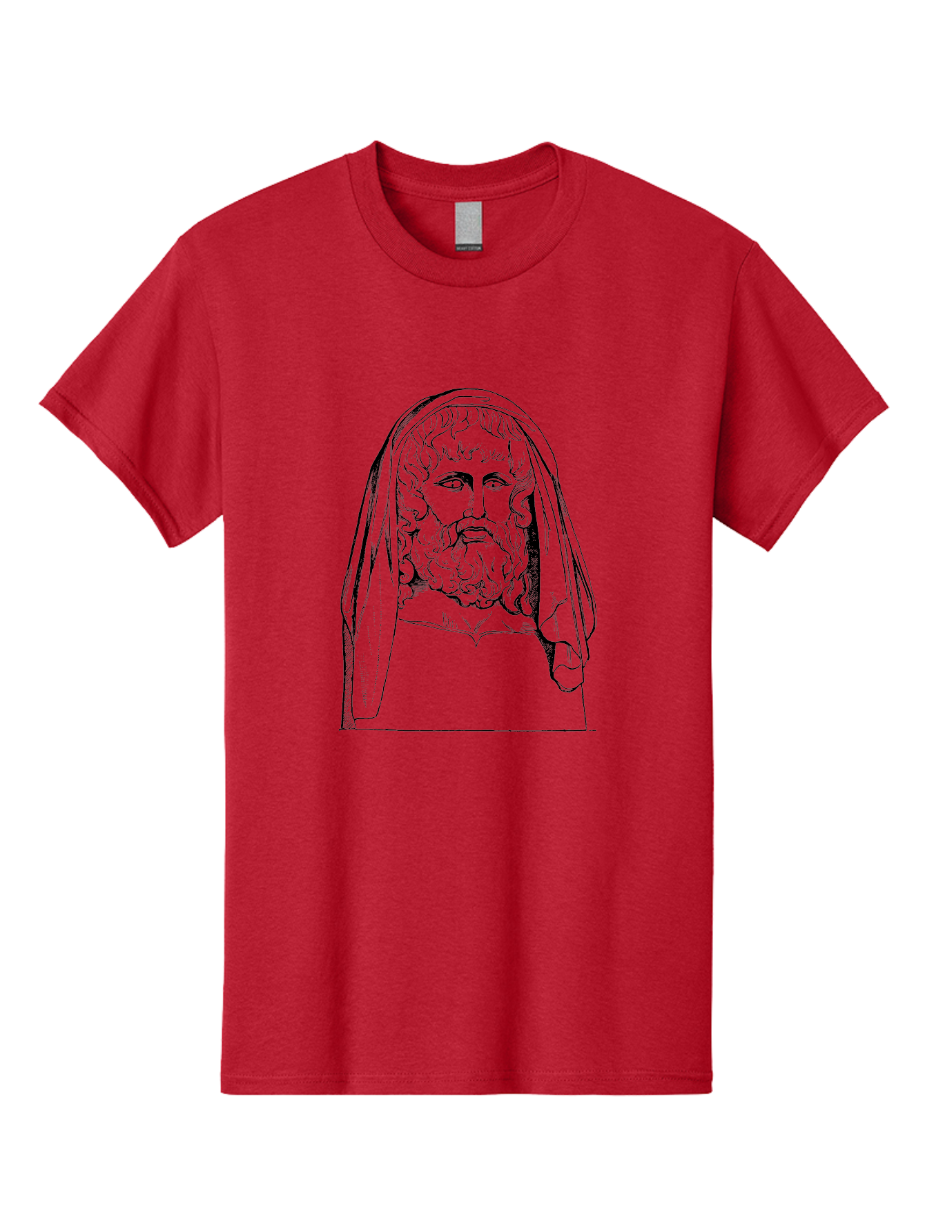 classical illustration, ancient Greek poet, bearded man, curly hair, hooded figure, literary figure, historical portrait, vintage artwork, traditional drawing