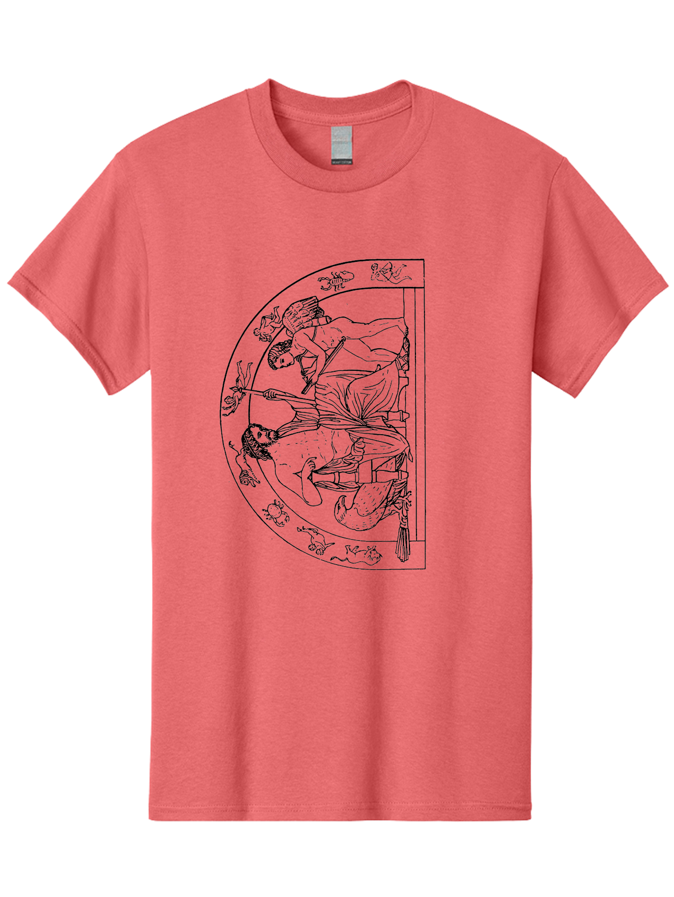 Letter-E-Illustration Men'S Graphic Tee, 100% Cotton, Comfortable Casual Summer Wear, Machine Washable, Ancient Greek Art, Warrior Battle Scene, Classical Mythology, Line Art, Historical Illustration, Mythological Creatures, -  Aaa548