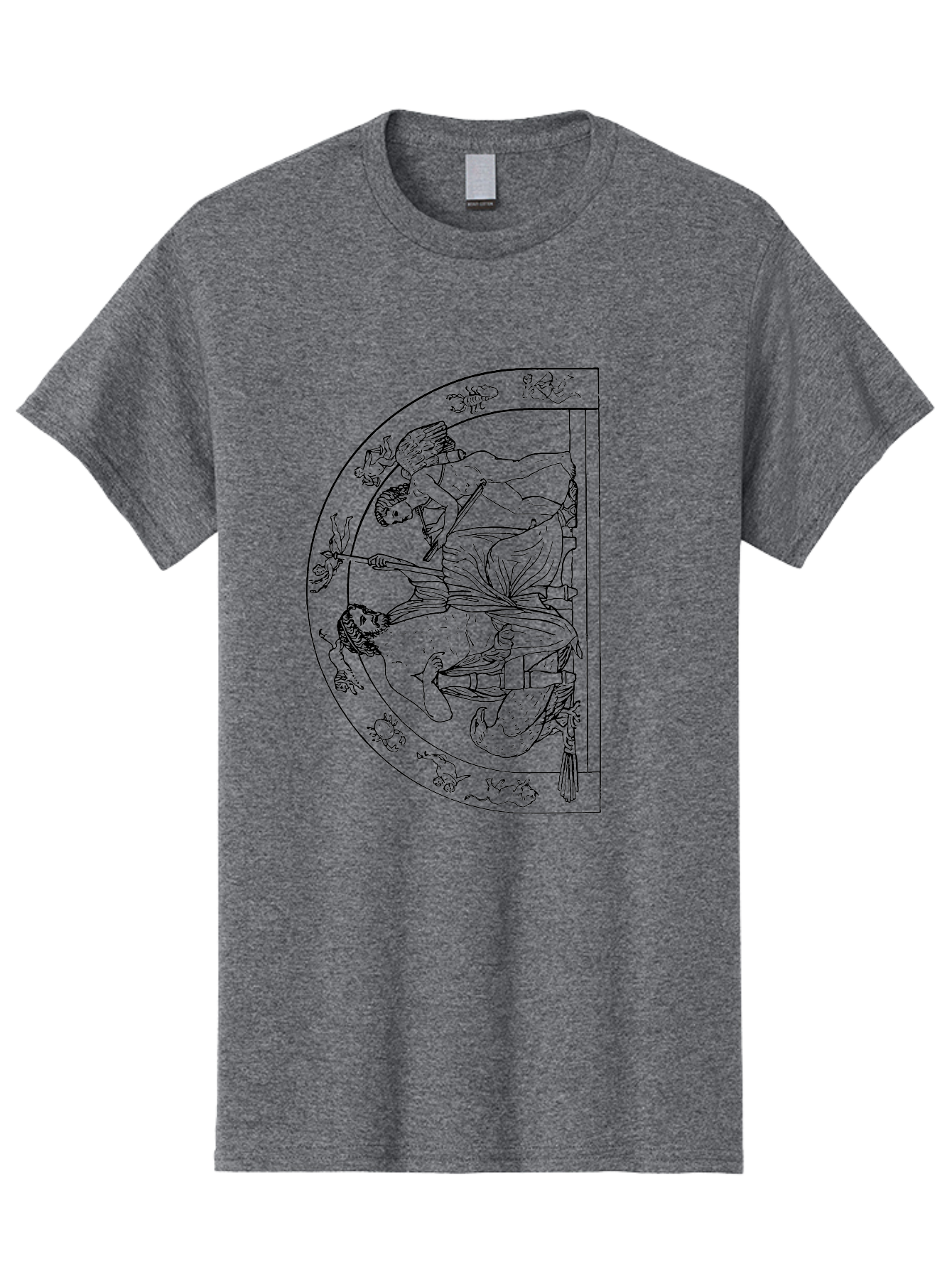 Letter-E-Illustration Men'S Graphic Tee, 100% Cotton, Comfortable Casual Summer Wear, Machine Washable, Ancient Greek Art, Warrior Battle Scene, Classical Mythology, Line Art, Historical Illustration, Mythological Creatures, -  Aaa548