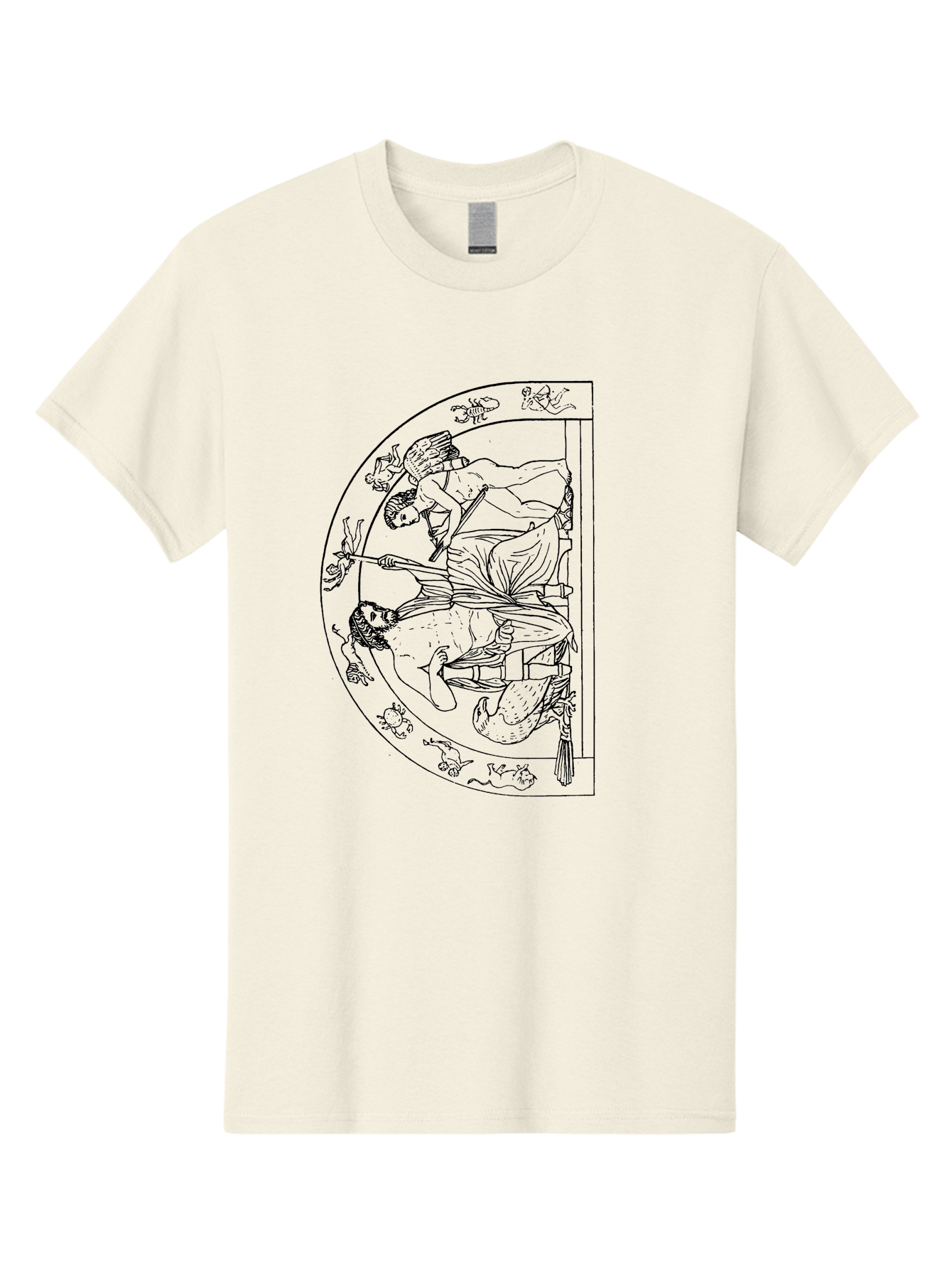 Letter-E-Illustration Men'S Graphic Tee, 100% Cotton, Comfortable Casual Summer Wear, Machine Washable, Ancient Greek Art, Warrior Battle Scene, Classical Mythology, Line Art, Historical Illustration, Mythological Creatures, -  Aaa548