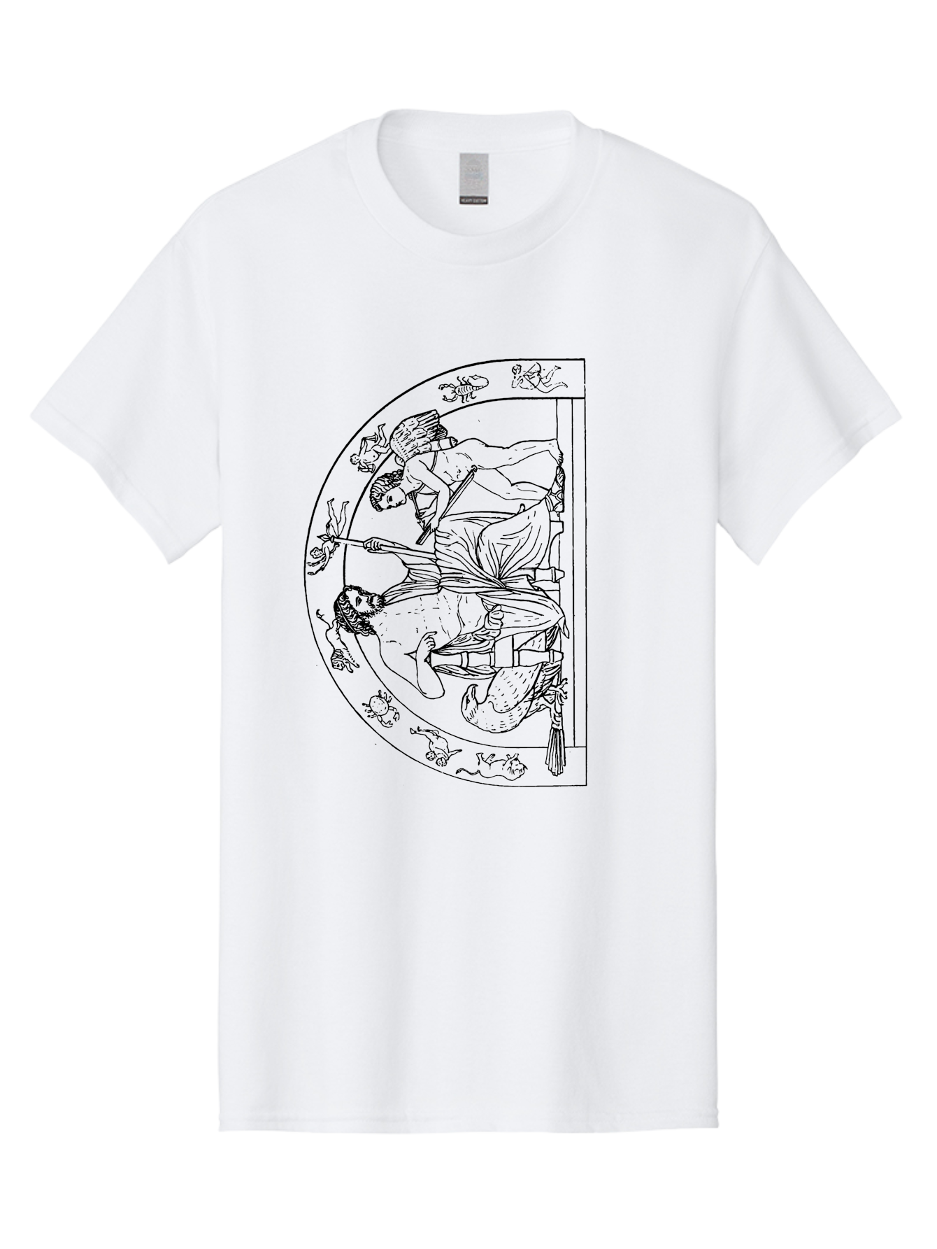 Letter-E-Illustration Men'S Graphic Tee, 100% Cotton, Comfortable Casual Summer Wear, Machine Washable, Ancient Greek Art, Warrior Battle Scene, Classical Mythology, Line Art, Historical Illustration, Mythological Creatures, -  Aaa548