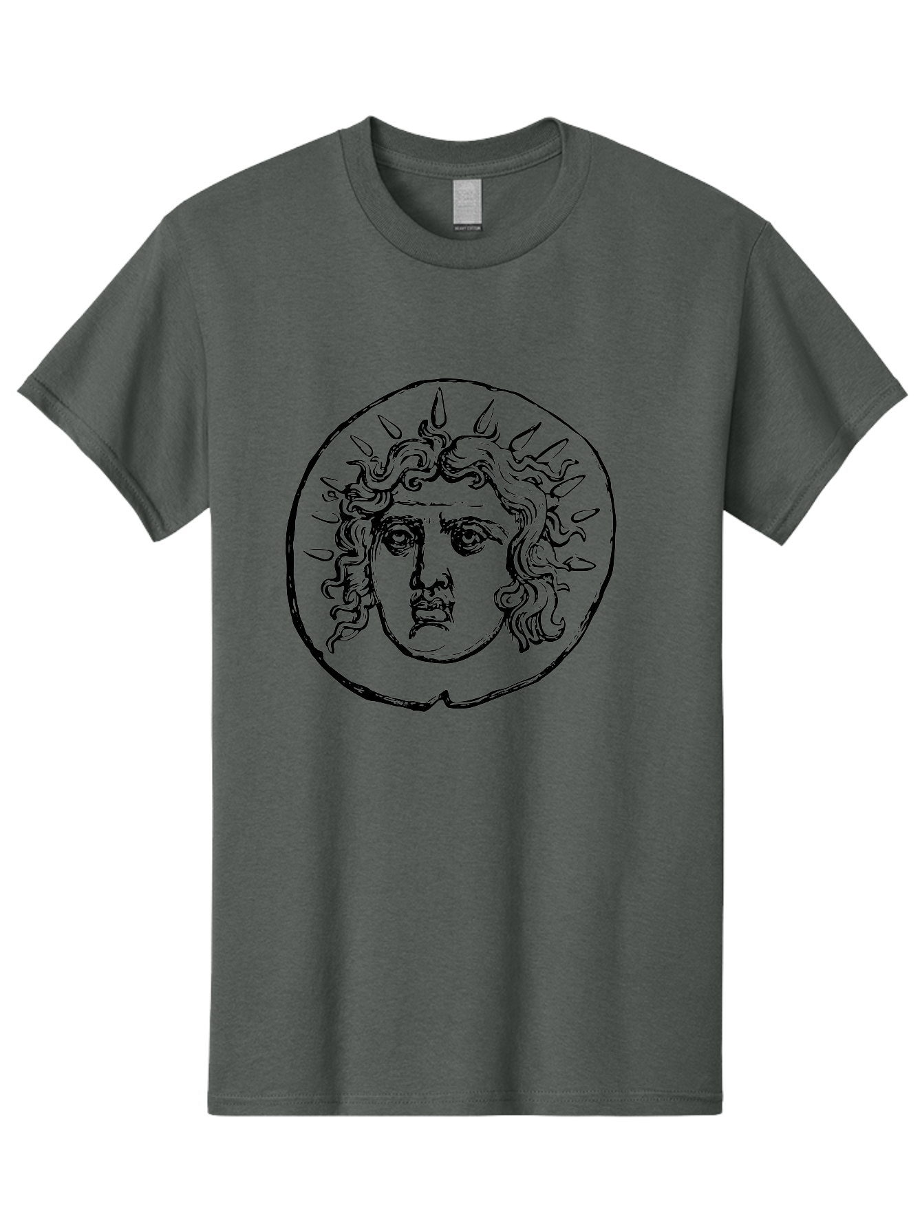 Medusa-Coin Men'S Graphic Tee, 100% Cotton, Comfortable Casual Summer Wear, Machine Washable, Medusa Head, Gorgon Myth, Curly Hair, Intense Gaze, Mythological Creature, Ancient Symbolism, Mystical Power, Gothic Style, Mythical Being, -  Aaa550