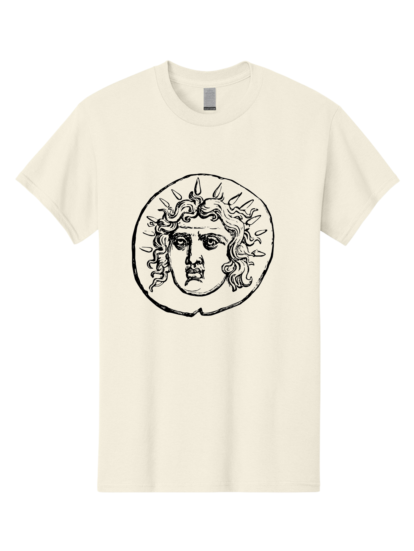Medusa-Coin Men'S Graphic Tee, 100% Cotton, Comfortable Casual Summer Wear, Machine Washable, Medusa Head, Gorgon Myth, Curly Hair, Intense Gaze, Mythological Creature, Ancient Symbolism, Mystical Power, Gothic Style, Mythical Being, -  Aaa550