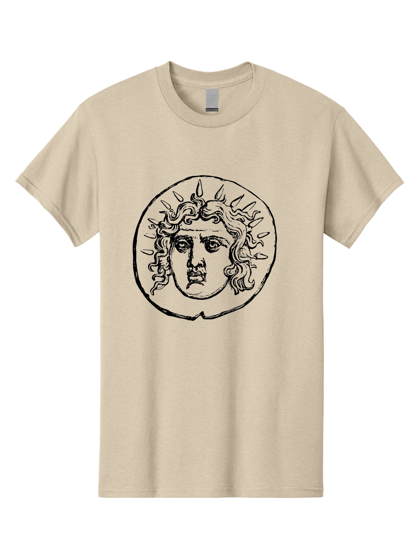 Medusa-Coin Men'S Graphic Tee, 100% Cotton, Comfortable Casual Summer Wear, Machine Washable, Medusa Head, Gorgon Myth, Curly Hair, Intense Gaze, Mythological Creature, Ancient Symbolism, Mystical Power, Gothic Style, Mythical Being, -  Aaa550