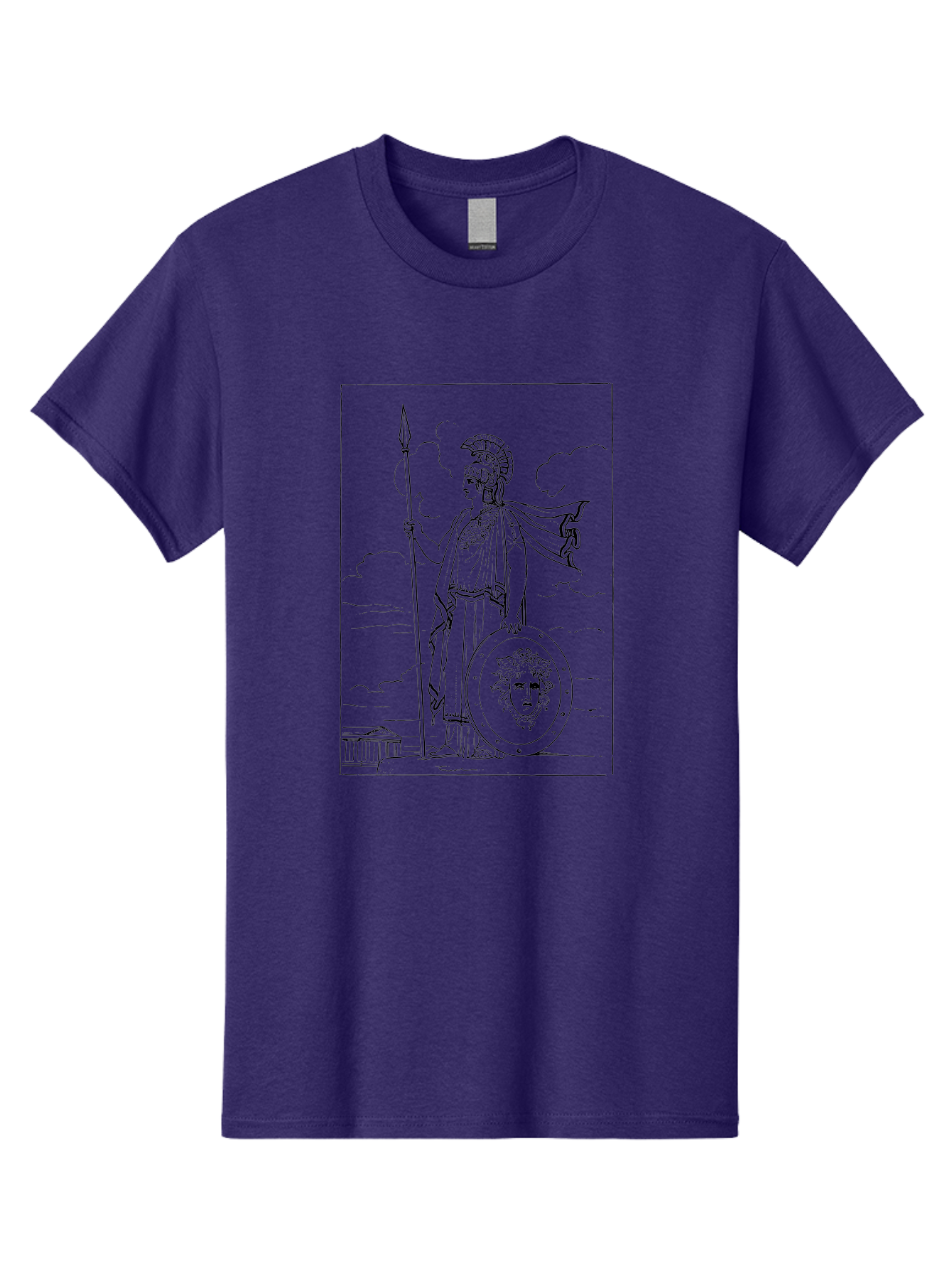 Pallas-Athena Men'S Graphic Tee, 100% Cotton, Comfortable Casual Summer Wear, Machine Washable, Athena Standing, Greek Goddess, Spear In Hand, Shield With Medusa'S Head, Classical Greek Attire, Helmet And Cape, Ancient Greek Architecture, -  Aaa555