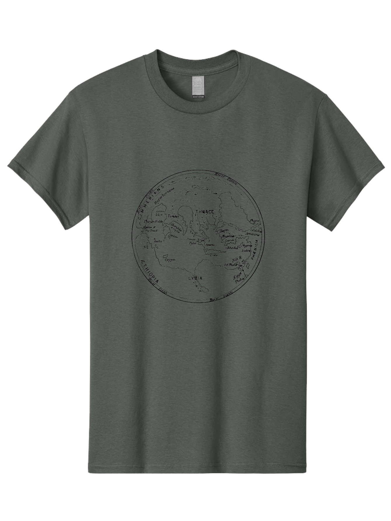 Ptolemy-World-Map Men'S Graphic Tee, 100% Cotton, Comfortable Casual Summer Wear, Machine Washable, Vintage Globe, World Map, Geographic Illustration, Antique Cartography, Historical Regions, Classical Geography, Old World Map, -  Aaa557