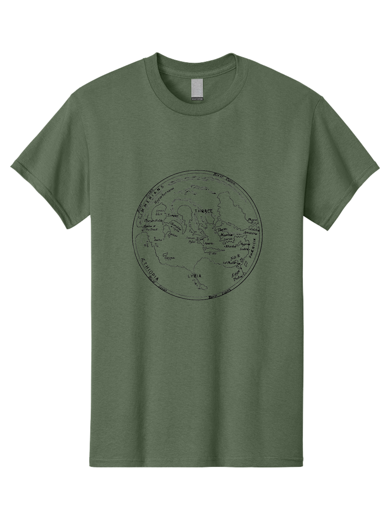 Ptolemy-World-Map Men'S Graphic Tee, 100% Cotton, Comfortable Casual Summer Wear, Machine Washable, Vintage Globe, World Map, Geographic Illustration, Antique Cartography, Historical Regions, Classical Geography, Old World Map, -  Aaa557