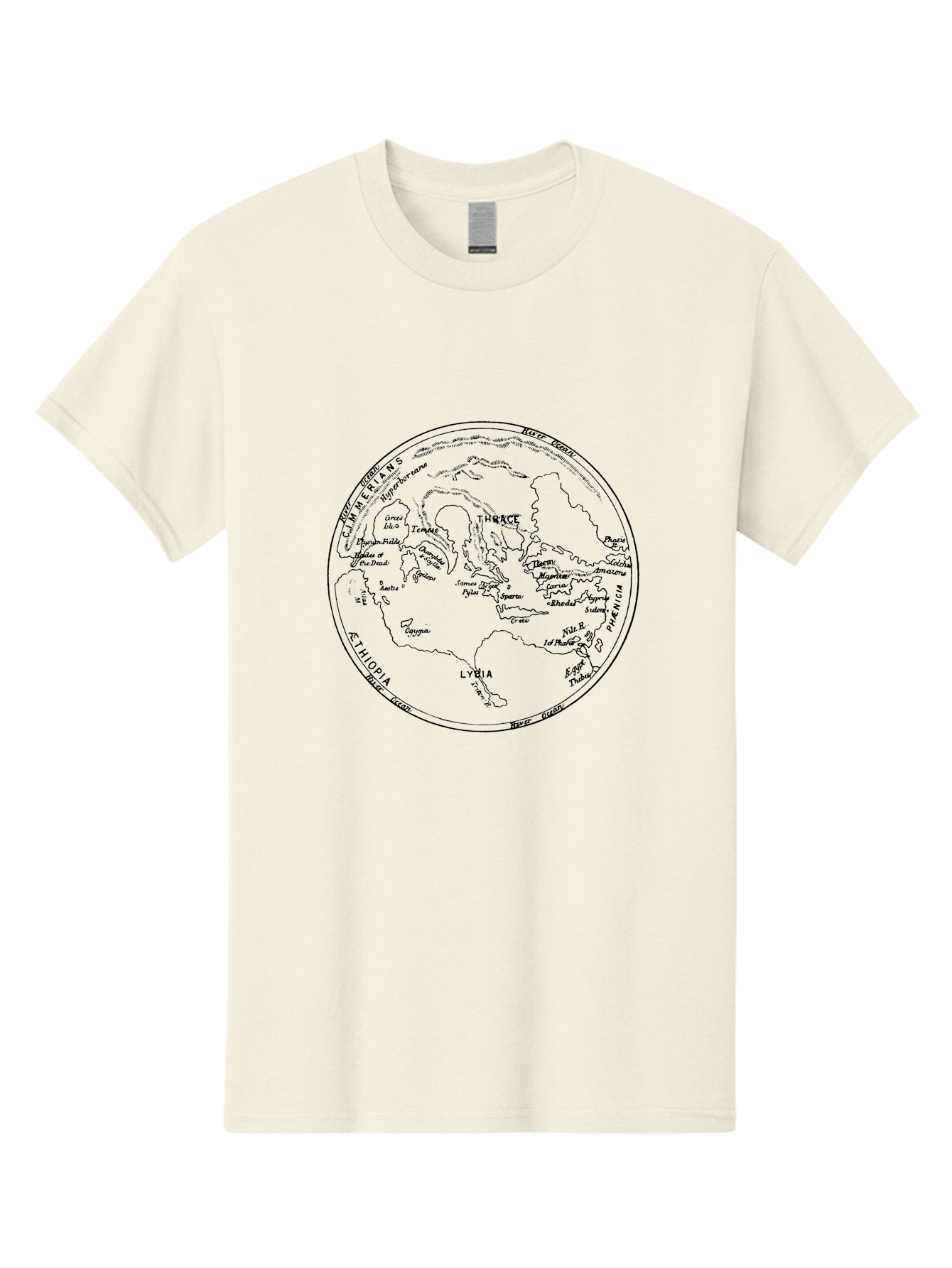 Ptolemy-World-Map Men'S Graphic Tee, 100% Cotton, Comfortable Casual Summer Wear, Machine Washable, Vintage Globe, World Map, Geographic Illustration, Antique Cartography, Historical Regions, Classical Geography, Old World Map, -  Aaa557