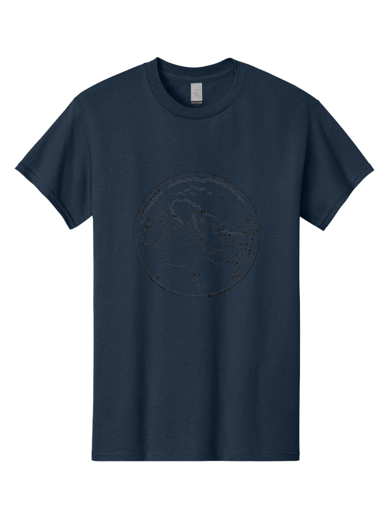 Ptolemy-World-Map Men'S Graphic Tee, 100% Cotton, Comfortable Casual Summer Wear, Machine Washable, Vintage Globe, World Map, Geographic Illustration, Antique Cartography, Historical Regions, Classical Geography, Old World Map, -  Aaa557