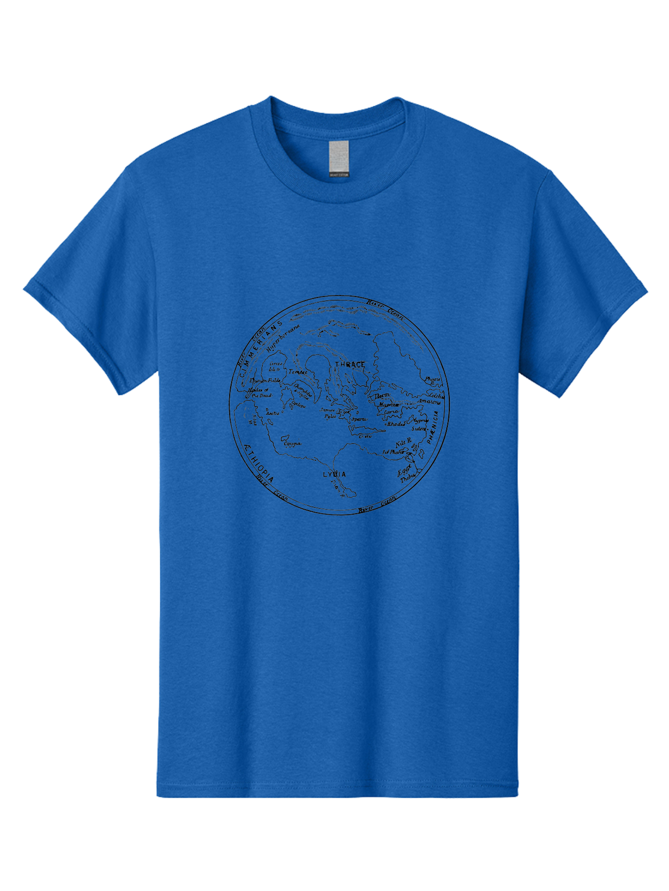 Ptolemy-World-Map Men'S Graphic Tee, 100% Cotton, Comfortable Casual Summer Wear, Machine Washable, Vintage Globe, World Map, Geographic Illustration, Antique Cartography, Historical Regions, Classical Geography, Old World Map, -  Aaa557