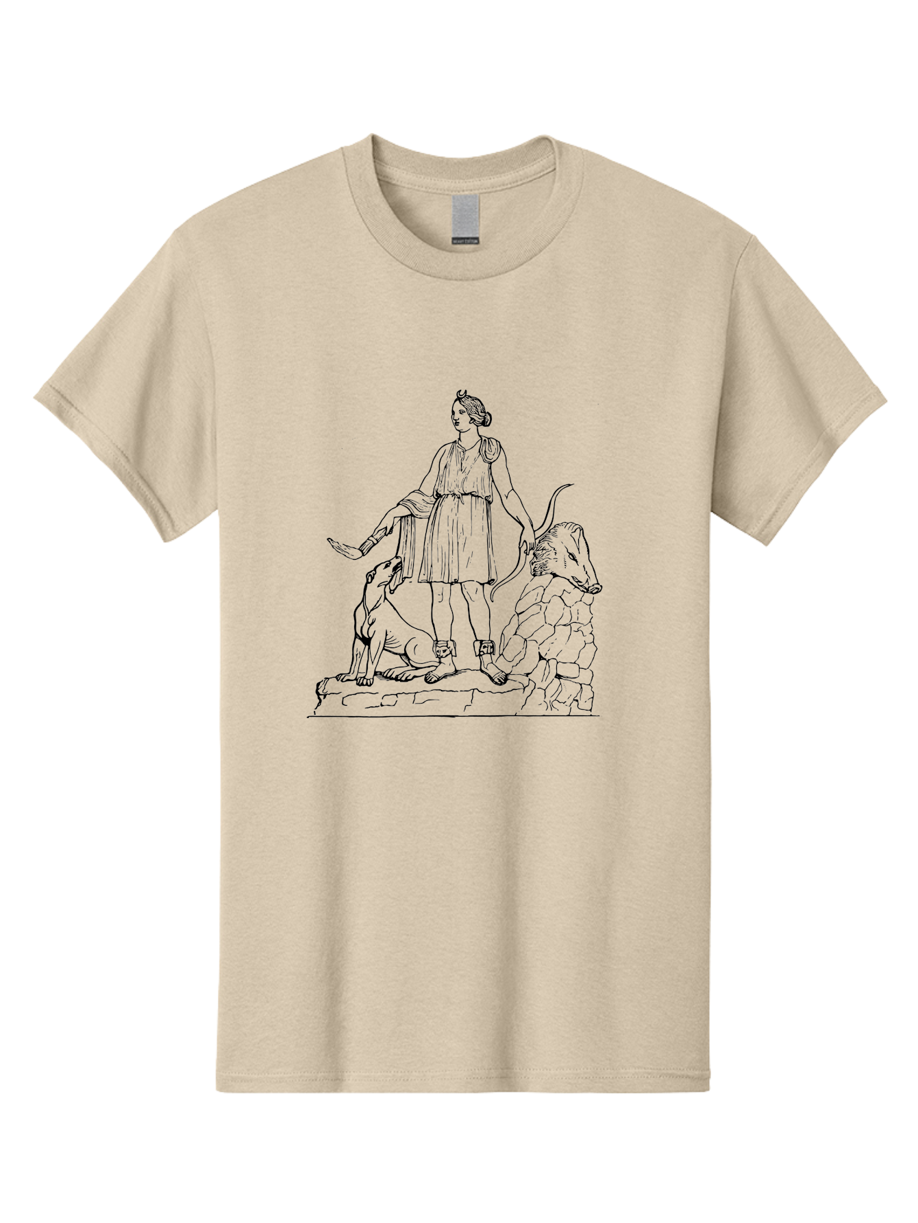 Shepherd-With-Dog-And-Sheep Men'S Graphic Tee, 100% Cotton, Comfortable Casual Summer Wear, Machine Washable, Shepherd With Dog And Sheep, Pastoral Scene, Idyllic Landscape, Rural Life, Ancient Greek Attire, Simple Line Art, Rustic Charm -  Aaa561