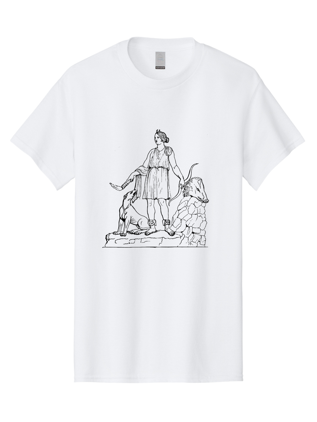 Shepherd-With-Dog-And-Sheep Men'S Graphic Tee, 100% Cotton, Comfortable Casual Summer Wear, Machine Washable, Shepherd With Dog And Sheep, Pastoral Scene, Idyllic Landscape, Rural Life, Ancient Greek Attire, Simple Line Art, Rustic Charm -  Aaa561