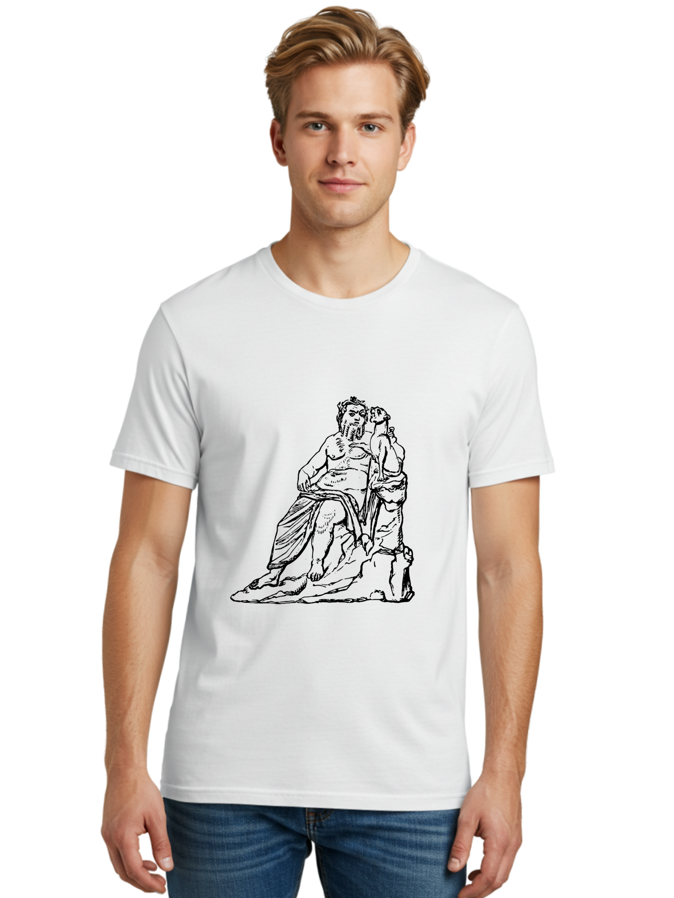Socrates-And-Young-Man Men'S Graphic Tee, 100% Cotton, Comfortable Casual Summer Wear, Machine Washable, Socrates, Philosopher, Ancient Greek, Classical Art, Black And White Illustration, Socratic Method, Wisdom, Bearded Man, -  Aaa562