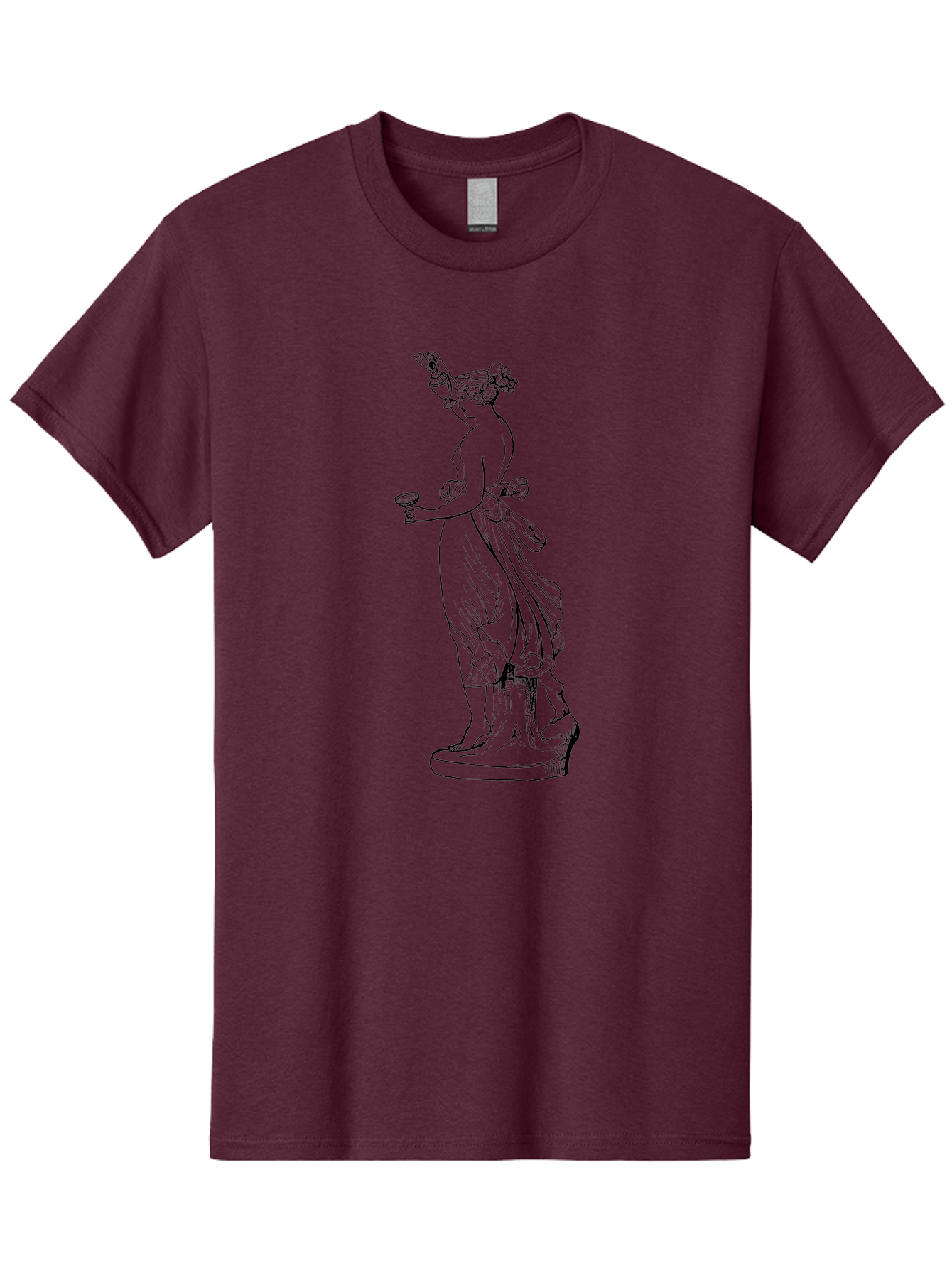Statue-Of-Goddess Men'S Graphic Tee, 100% Cotton, Comfortable Casual Summer Wear, Machine Washable, Goddess Statue, Black Ink Drawing, Classical Attire, Flowing Robes, Ancient Deity, Figurative Art, Mythological Figure, Artistic Sketch, -  Aaa566