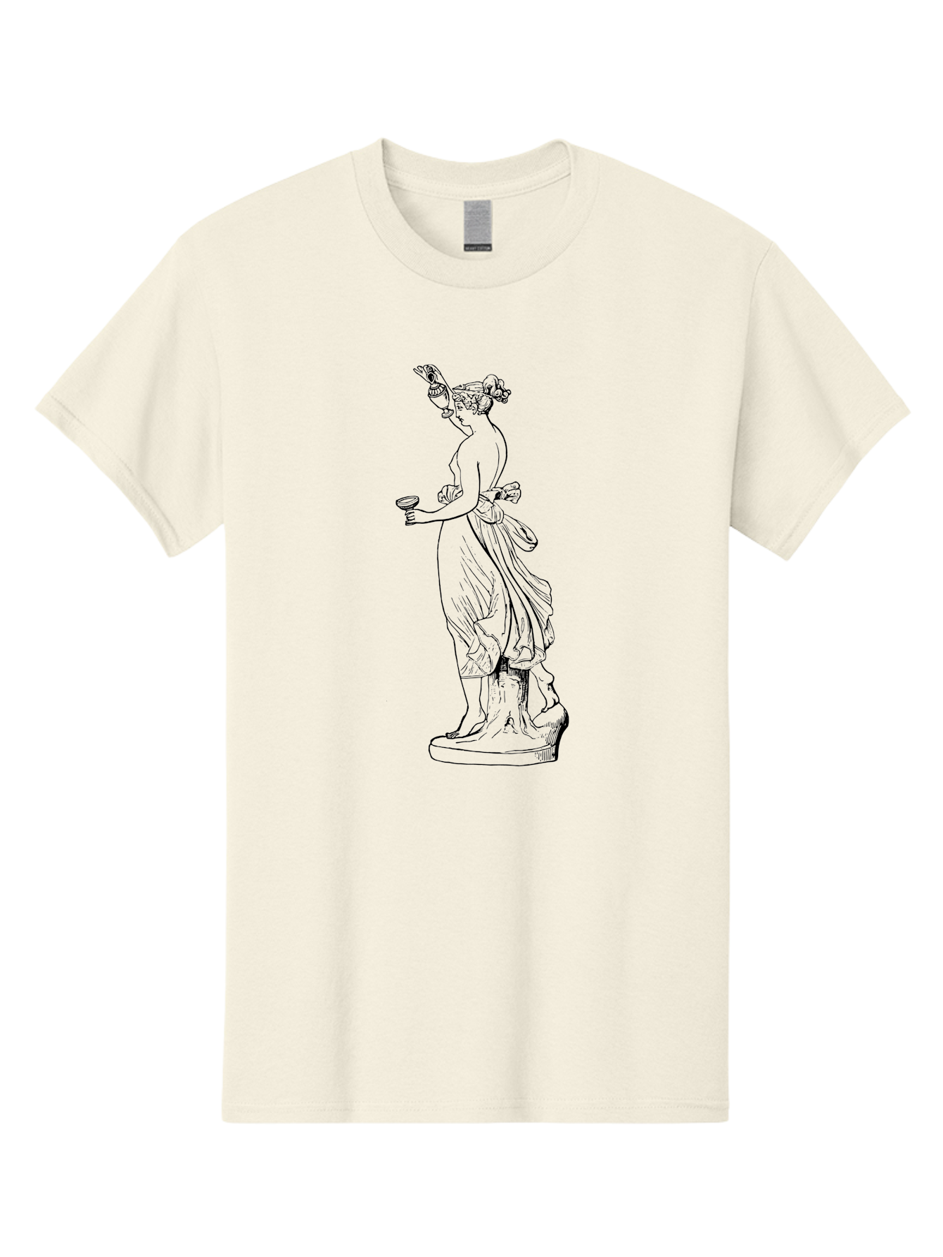 Statue-Of-Goddess Men'S Graphic Tee, 100% Cotton, Comfortable Casual Summer Wear, Machine Washable, Goddess Statue, Black Ink Drawing, Classical Attire, Flowing Robes, Ancient Deity, Figurative Art, Mythological Figure, Artistic Sketch, -  Aaa566