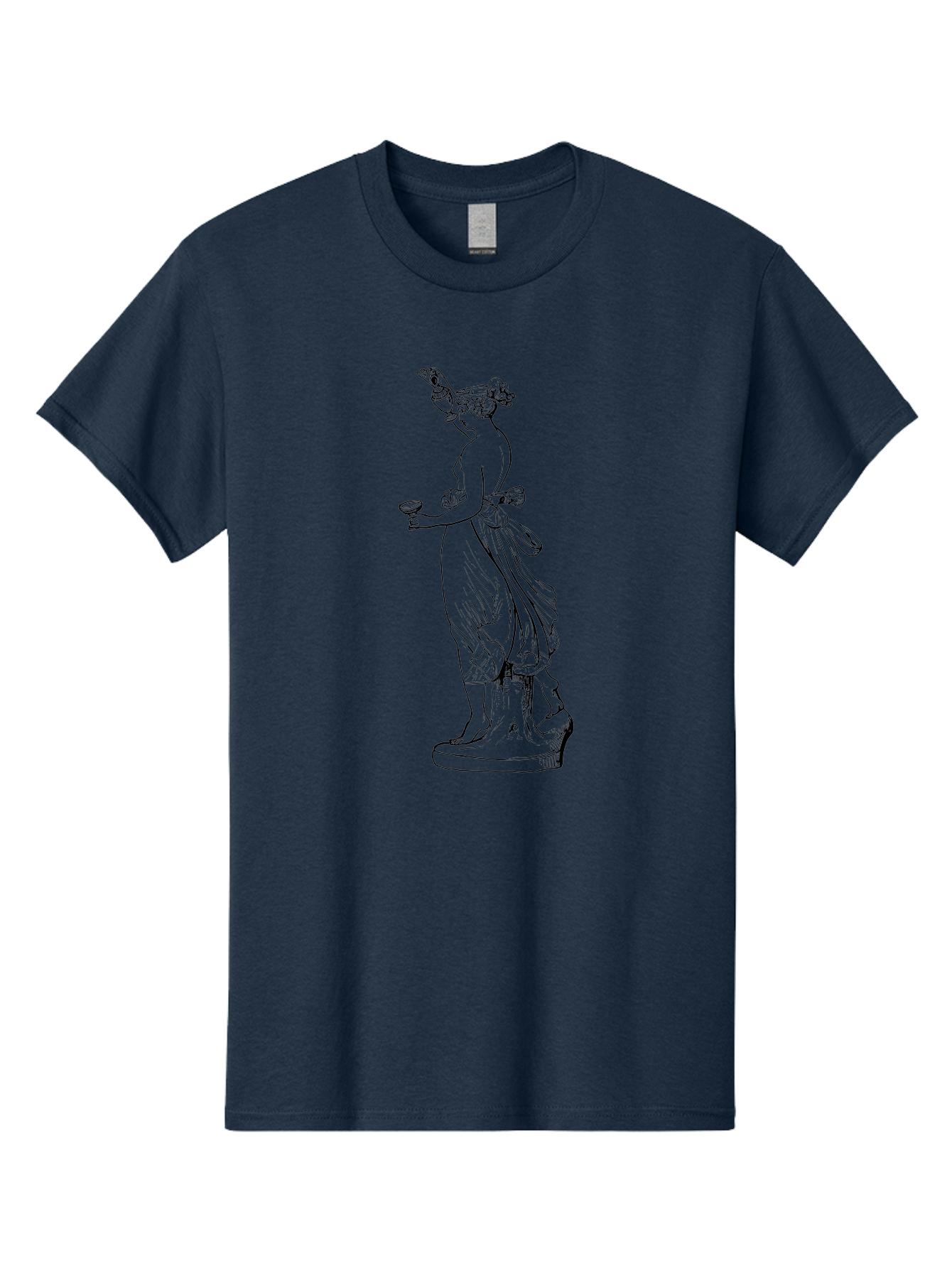 Statue-Of-Goddess Men'S Graphic Tee, 100% Cotton, Comfortable Casual Summer Wear, Machine Washable, Goddess Statue, Black Ink Drawing, Classical Attire, Flowing Robes, Ancient Deity, Figurative Art, Mythological Figure, Artistic Sketch, -  Aaa566