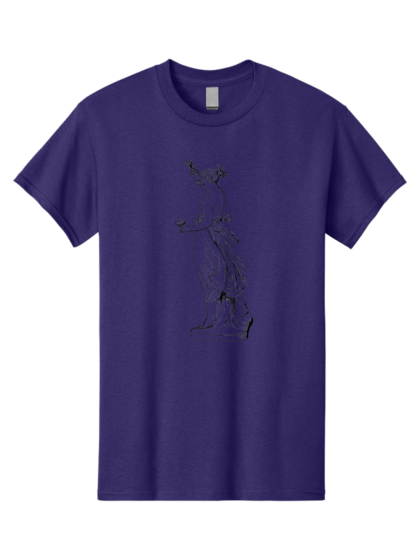 Statue-Of-Goddess Men'S Graphic Tee, 100% Cotton, Comfortable Casual Summer Wear, Machine Washable, Goddess Statue, Black Ink Drawing, Classical Attire, Flowing Robes, Ancient Deity, Figurative Art, Mythological Figure, Artistic Sketch, -  Aaa566