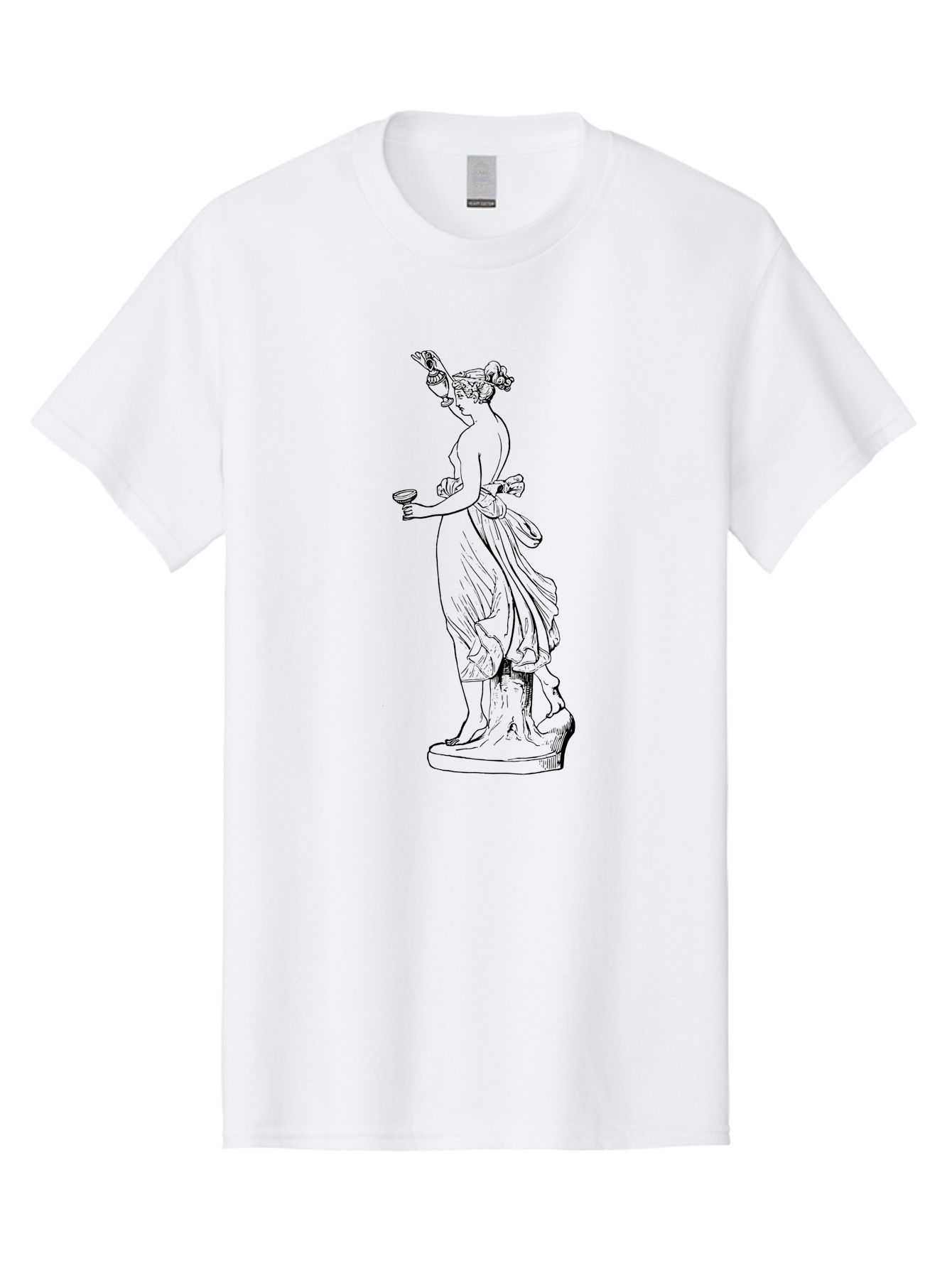 Statue-Of-Goddess Men'S Graphic Tee, 100% Cotton, Comfortable Casual Summer Wear, Machine Washable, Goddess Statue, Black Ink Drawing, Classical Attire, Flowing Robes, Ancient Deity, Figurative Art, Mythological Figure, Artistic Sketch, -  Aaa566