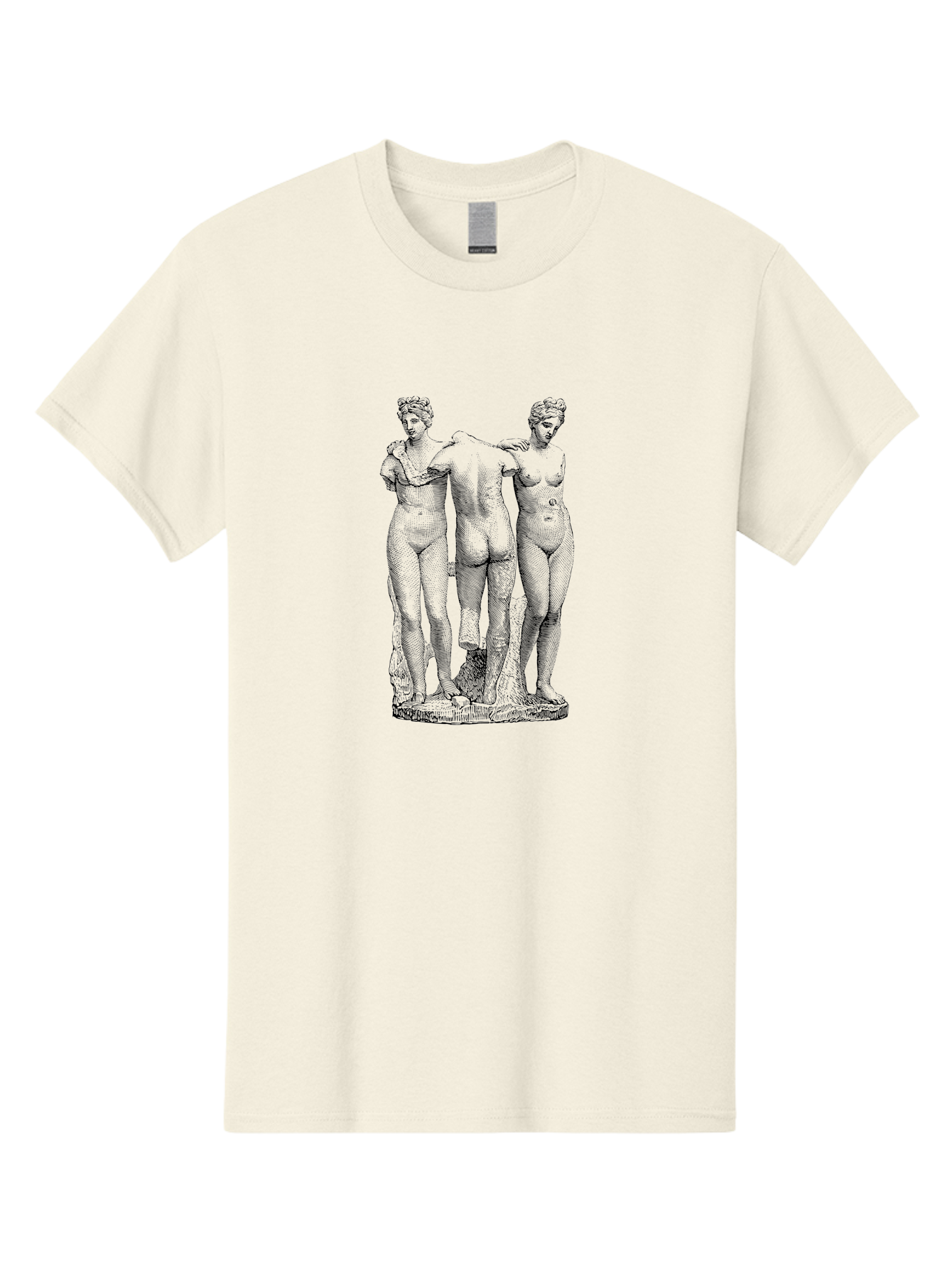 Three-Figures-Statue Men'S Graphic Tee, 100% Cotton, Comfortable Casual Summer Wear, Machine Washable, Nude Figures, Classical Art, Human Body, Sculpture, Greek Mythology, Sensuality, Elegance, Artistry, Figurative Art, Beauty, -  Aaa567