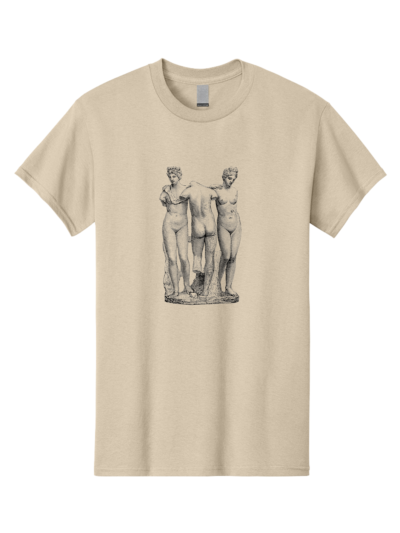 Three-Figures-Statue Men'S Graphic Tee, 100% Cotton, Comfortable Casual Summer Wear, Machine Washable, Nude Figures, Classical Art, Human Body, Sculpture, Greek Mythology, Sensuality, Elegance, Artistry, Figurative Art, Beauty, -  Aaa567