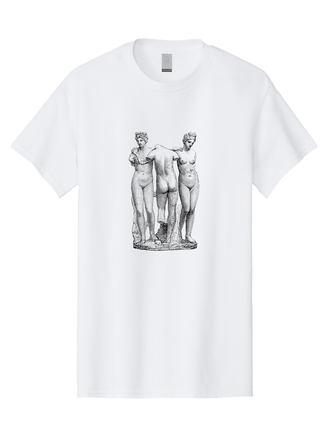 Three-Figures-Statue Men'S Graphic Tee, 100% Cotton, Comfortable Casual Summer Wear, Machine Washable, Nude Figures, Classical Art, Human Body, Sculpture, Greek Mythology, Sensuality, Elegance, Artistry, Figurative Art, Beauty, -  Aaa567