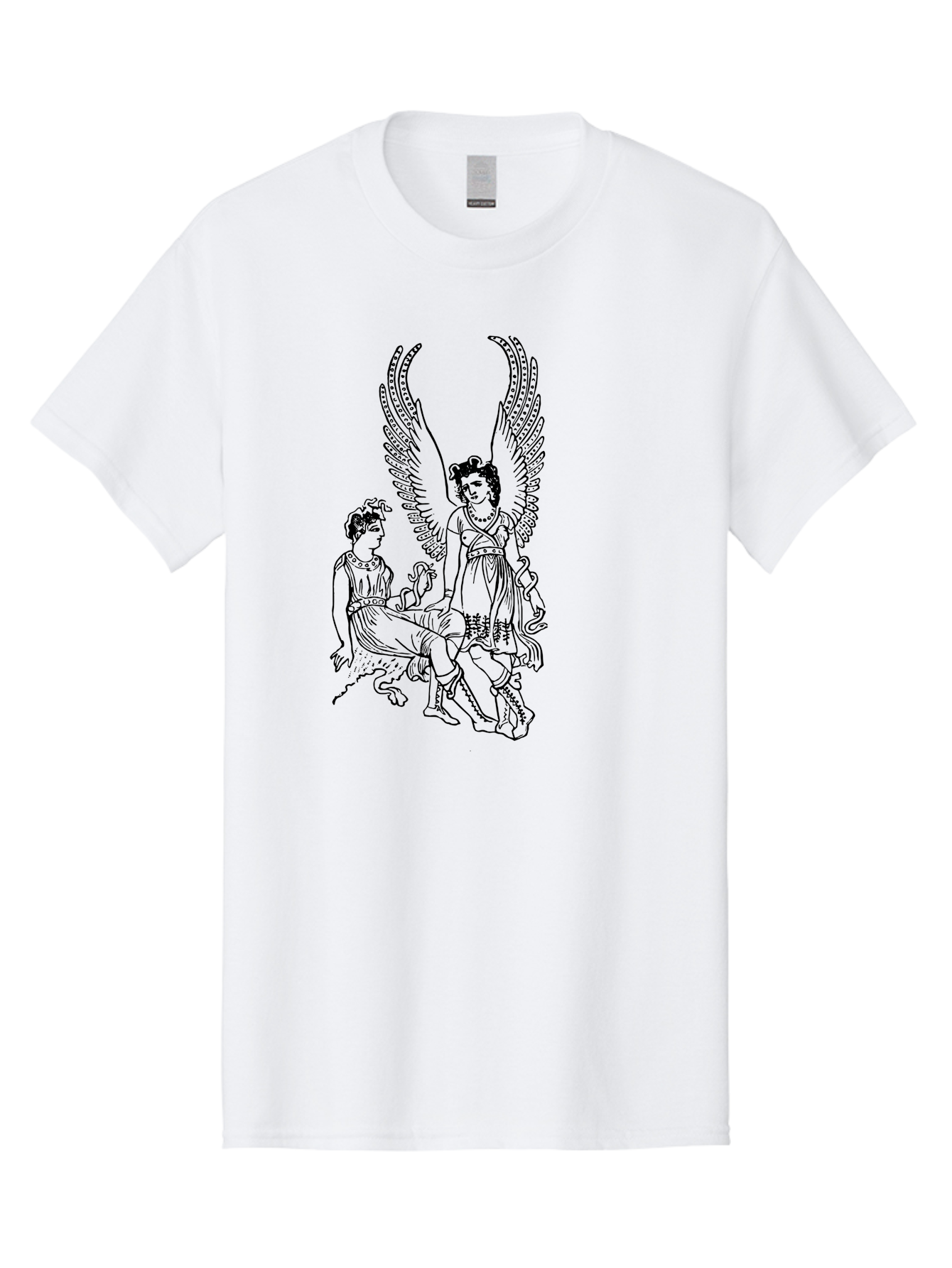 Victory-And-Man Men'S Graphic Tee, 100% Cotton, Comfortable Casual Summer Wear, Machine Washable, Angel With Wings, Woman Sitting, Flowing Robes, Ancient Mythology, Mysterious Scene, Spiritual Being, Divine Presence, Symbolic Art -  Aaa570