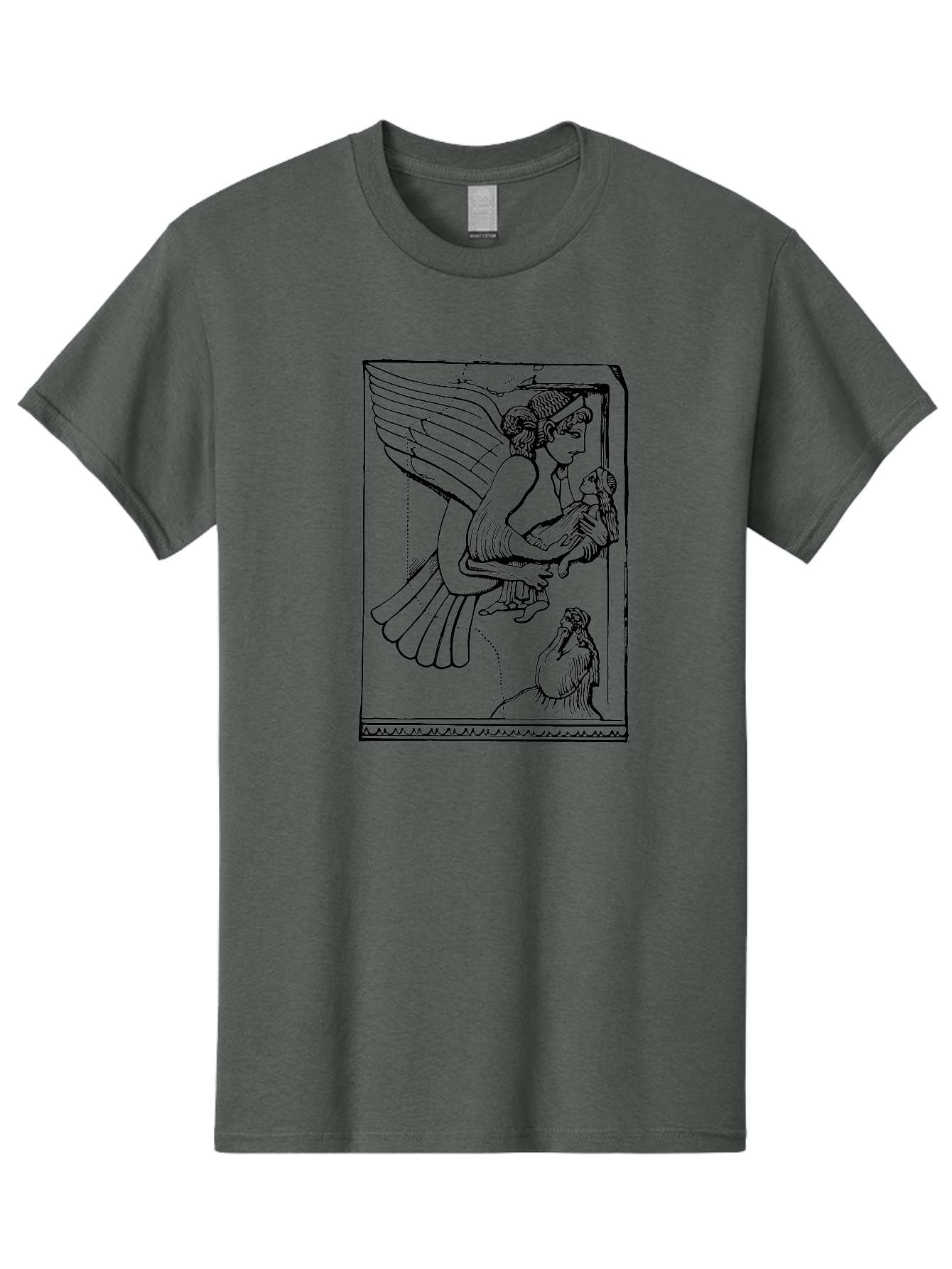 Winged-Goddess-With-Bird Men'S Graphic Tee, 100% Cotton, Comfortable Casual Summer Wear, Machine Washable, Winged Goddess Offering Dove, Ancient Greek Art, Mythological Figure, Dove Symbolism, Angelic Being, Classical Mythology, -  Aaa571
