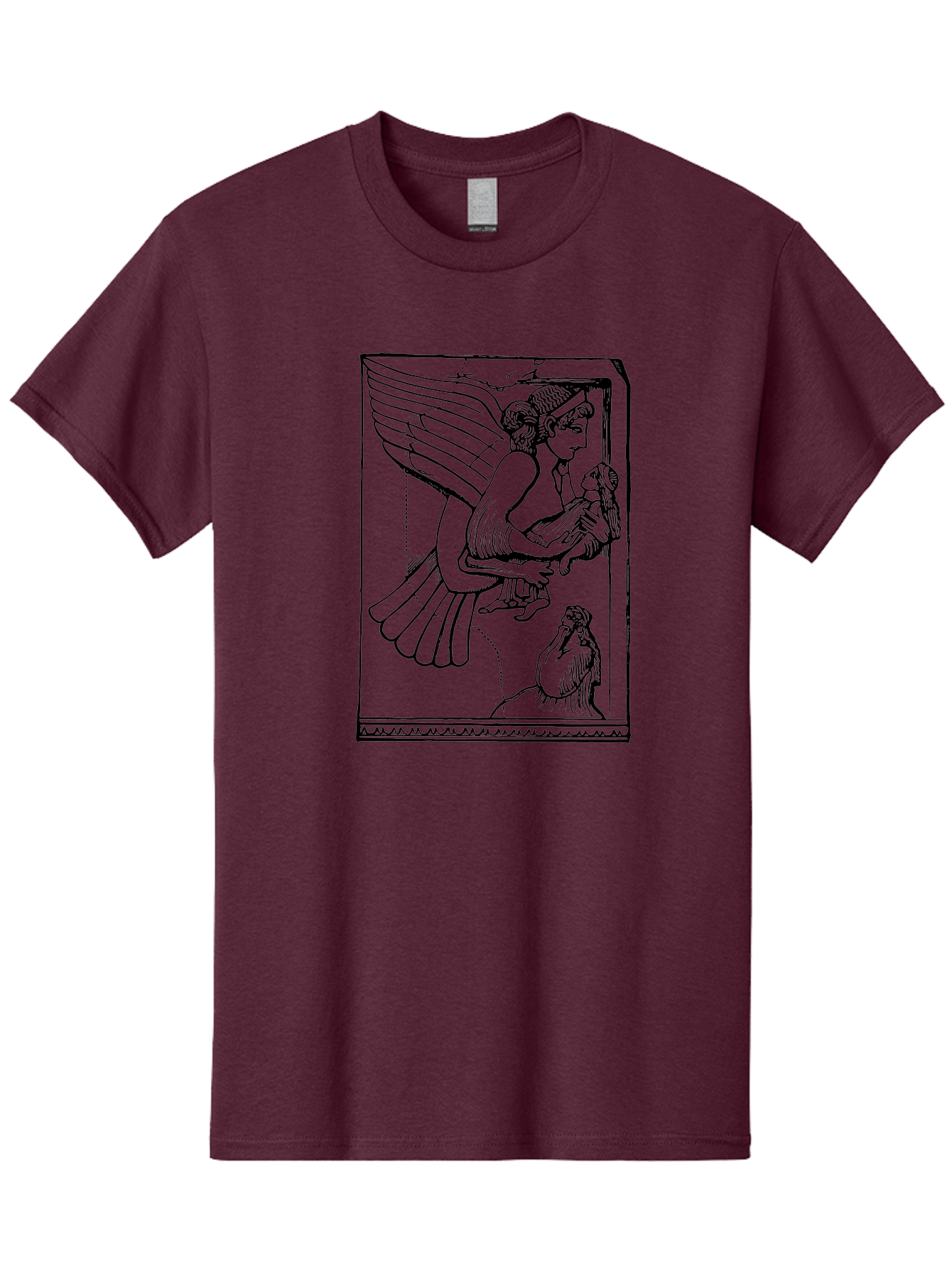 Winged-Goddess-With-Bird Men'S Graphic Tee, 100% Cotton, Comfortable Casual Summer Wear, Machine Washable, Winged Goddess Offering Dove, Ancient Greek Art, Mythological Figure, Dove Symbolism, Angelic Being, Classical Mythology, -  Aaa571