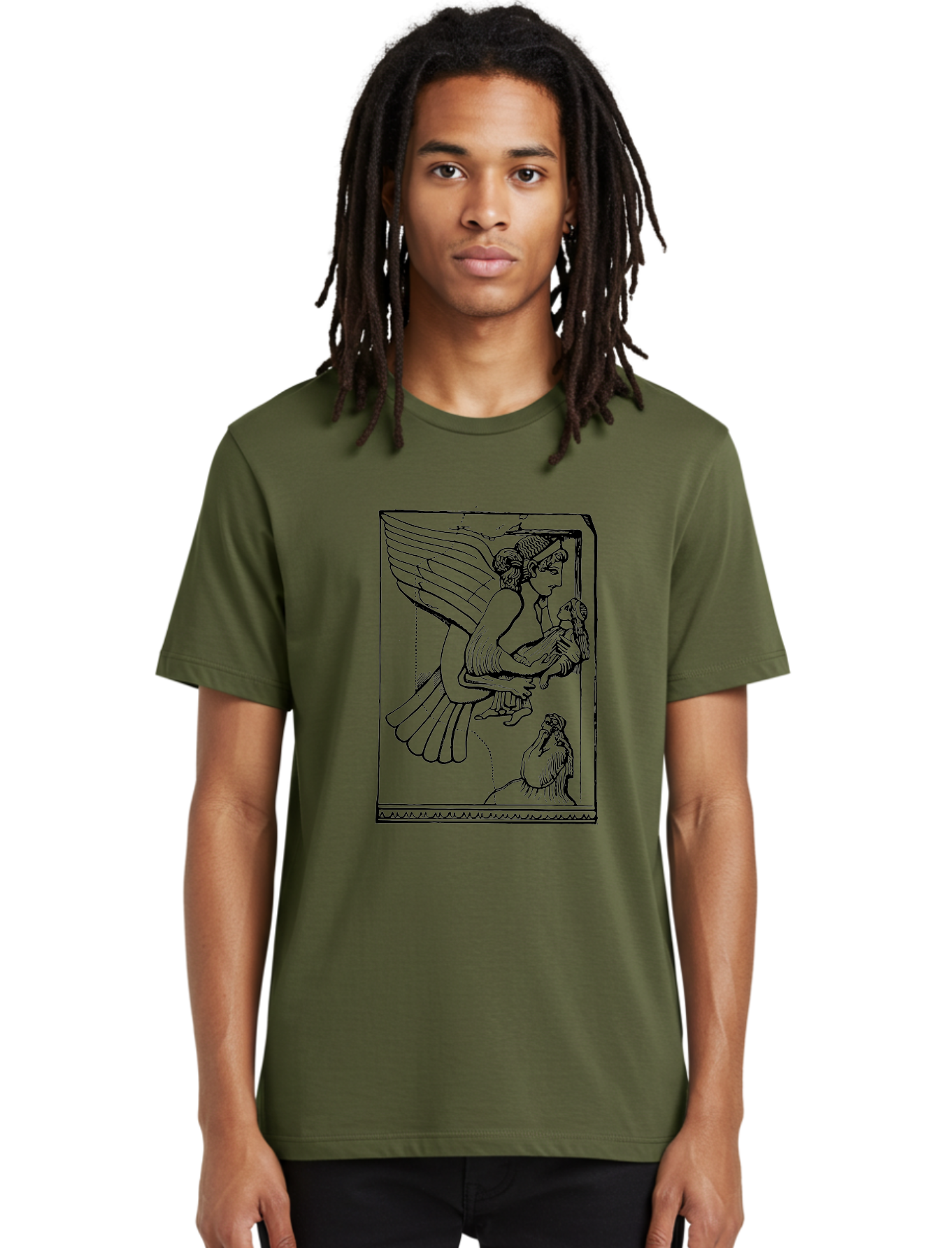 winged goddess offering dove, ancient greek art, mythological figure, dove symbolism, angelic being, classical mythology, spiritual representation