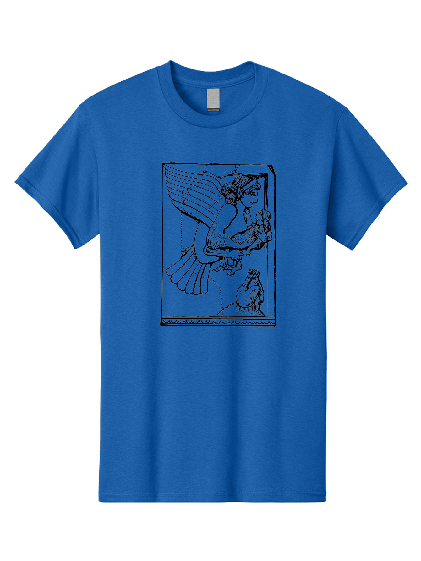 Winged-Goddess-With-Bird Men'S Graphic Tee, 100% Cotton, Comfortable Casual Summer Wear, Machine Washable, Winged Goddess Offering Dove, Ancient Greek Art, Mythological Figure, Dove Symbolism, Angelic Being, Classical Mythology, -  Aaa571