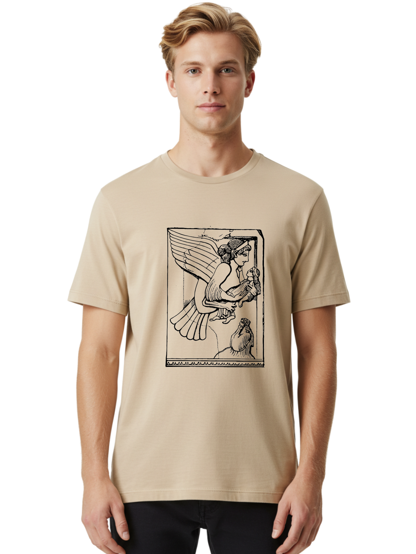winged goddess offering dove, ancient greek art, mythological figure, dove symbolism, angelic being, classical mythology, spiritual representation