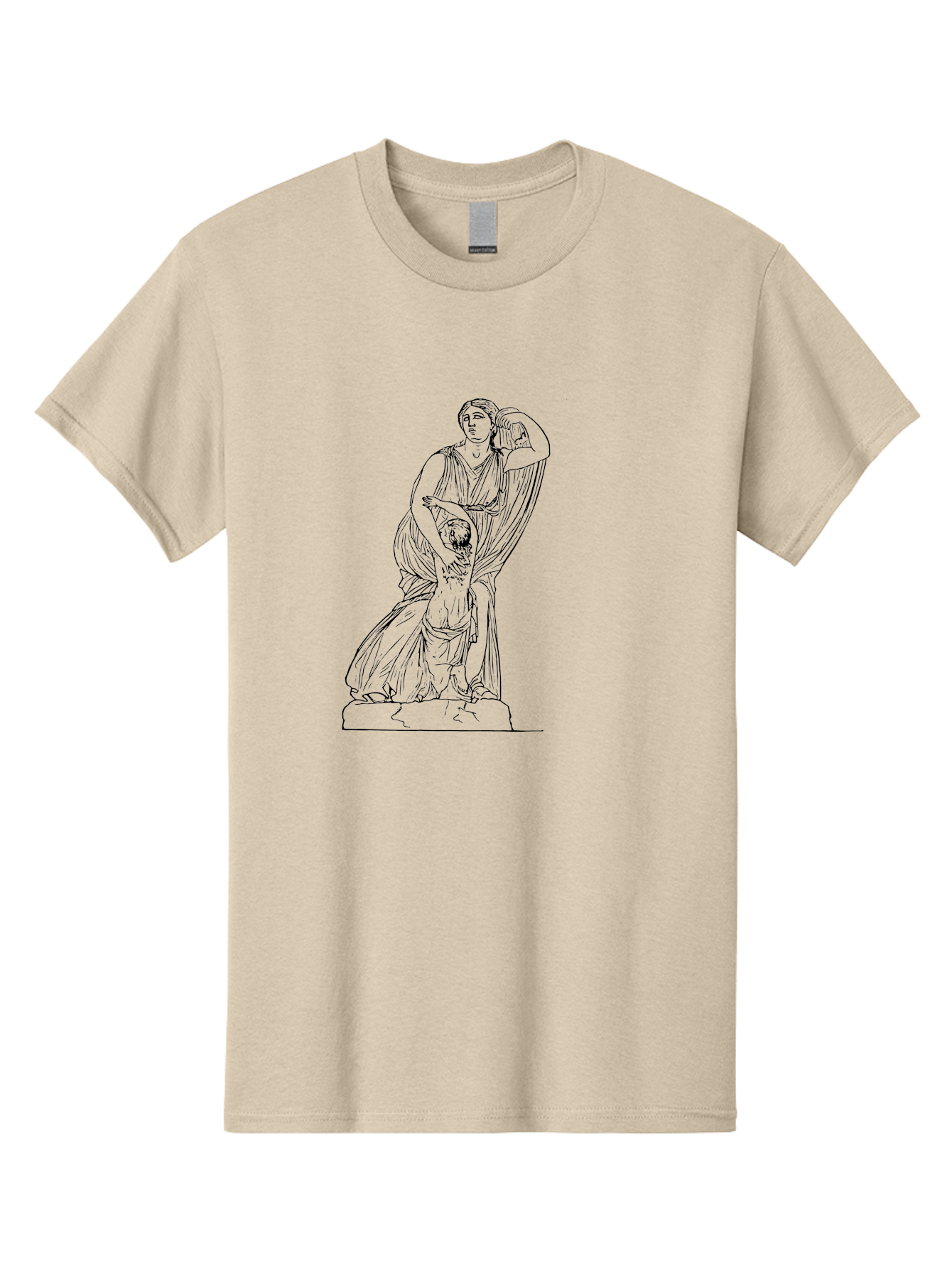 Woman-And-Child-Statue Men'S Graphic Tee, 100% Cotton, Comfortable Casual Summer Wear, Machine Washable, Statue Of A Woman, Classical Art, Greek Or Roman Sculpture, Mother And Child, Flowing Robes, Serene Expression, Iconic Artwork, -  Aaa572