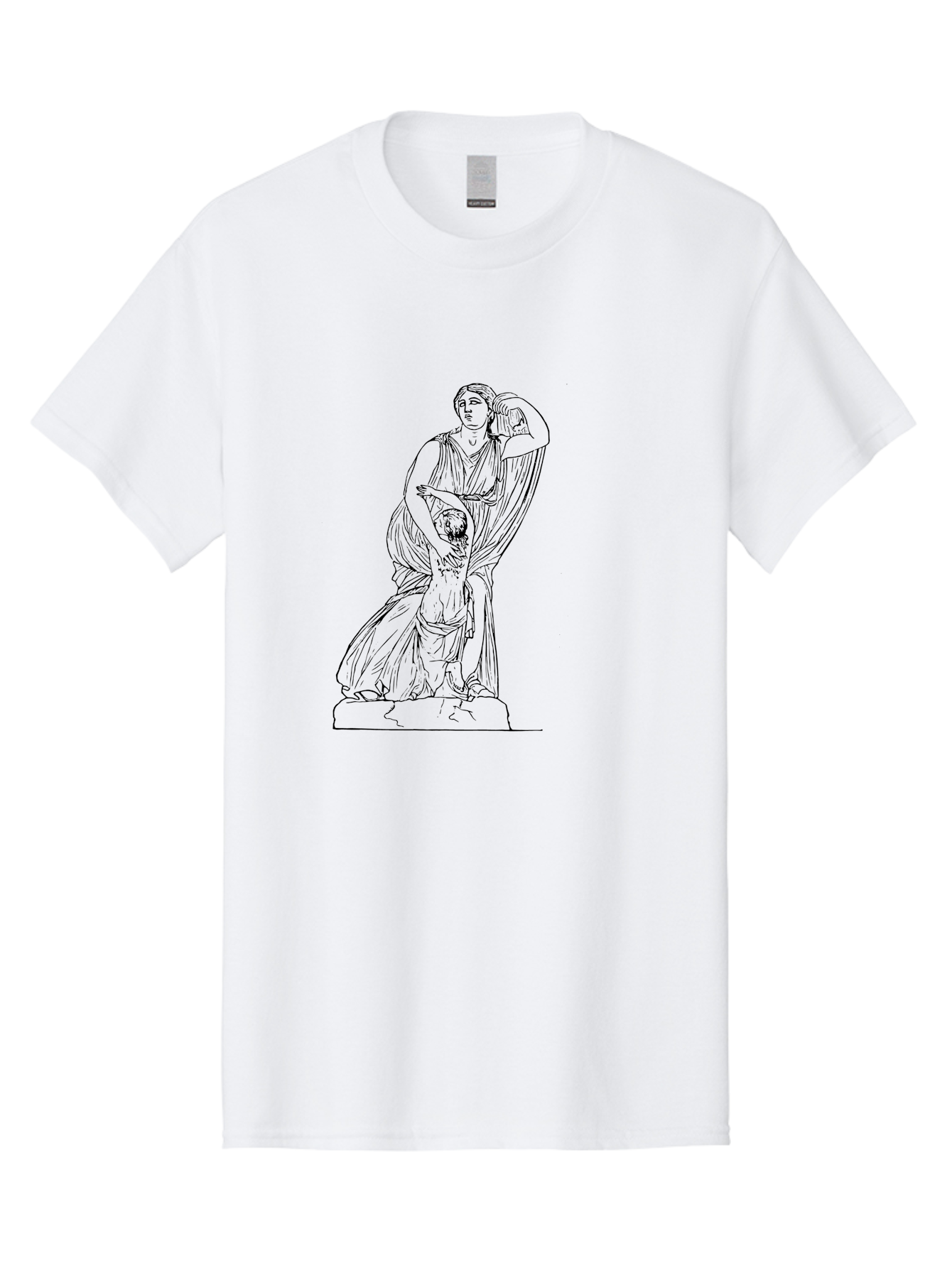 Woman-And-Child-Statue Men'S Graphic Tee, 100% Cotton, Comfortable Casual Summer Wear, Machine Washable, Statue Of A Woman, Classical Art, Greek Or Roman Sculpture, Mother And Child, Flowing Robes, Serene Expression, Iconic Artwork, -  Aaa572