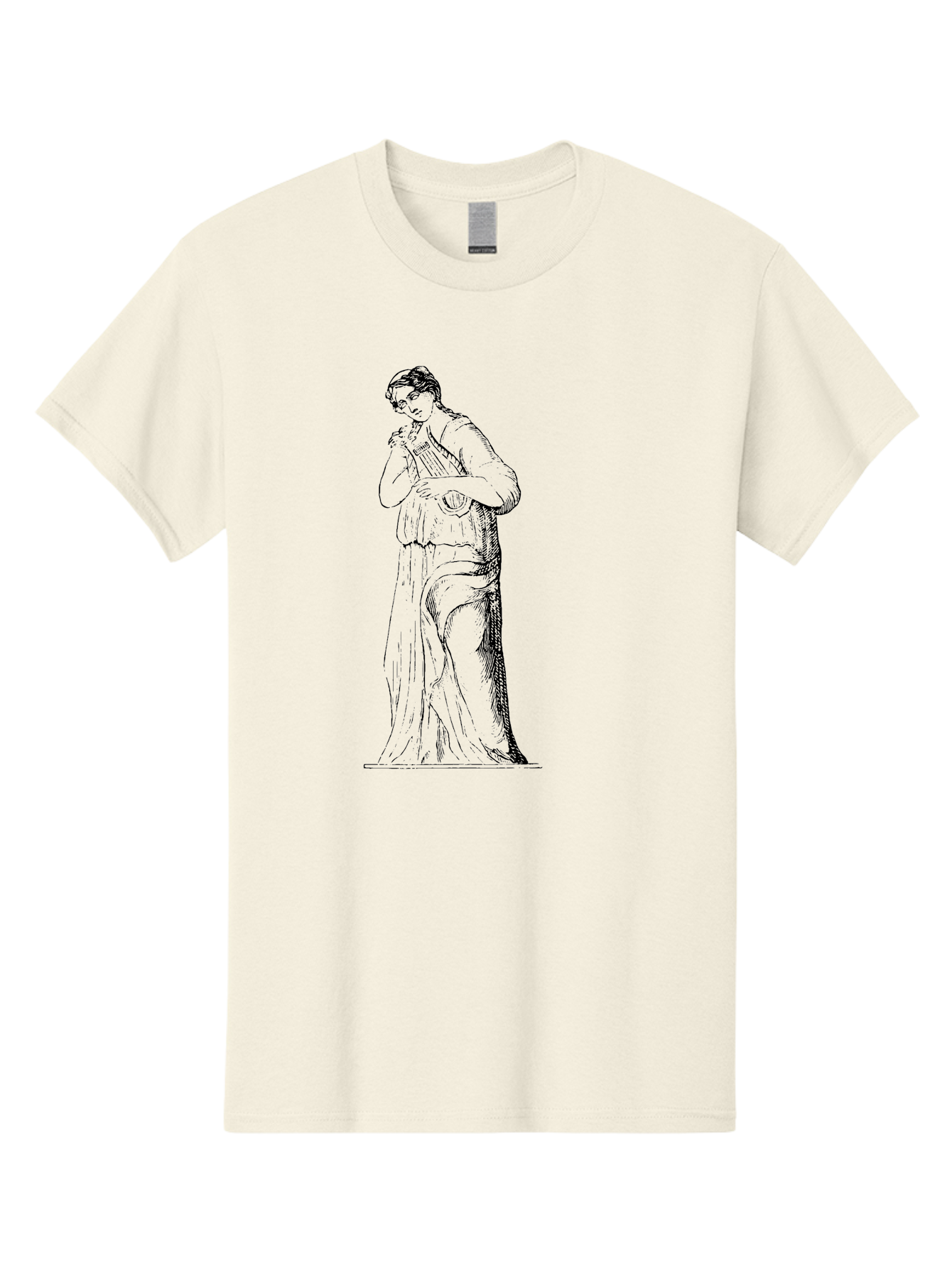 Woman-Playing-Lyre Men'S Graphic Tee, 100% Cotton, Comfortable Casual Summer Wear, Machine Washable, Classical Illustration, Ancient Greek Music, Female Musician, Lyre Player, Artistic Expression, Cultural Heritage, Historical Art, -  Aaa574
