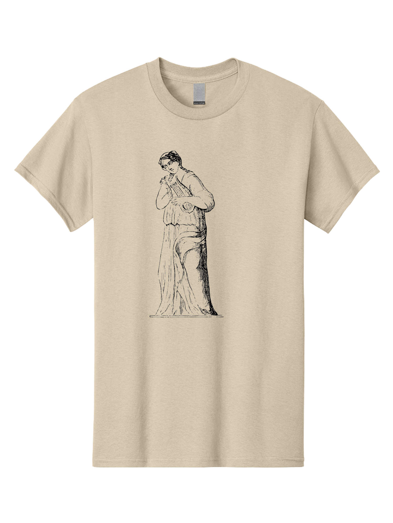 Woman-Playing-Lyre Men'S Graphic Tee, 100% Cotton, Comfortable Casual Summer Wear, Machine Washable, Classical Illustration, Ancient Greek Music, Female Musician, Lyre Player, Artistic Expression, Cultural Heritage, Historical Art, -  Aaa574