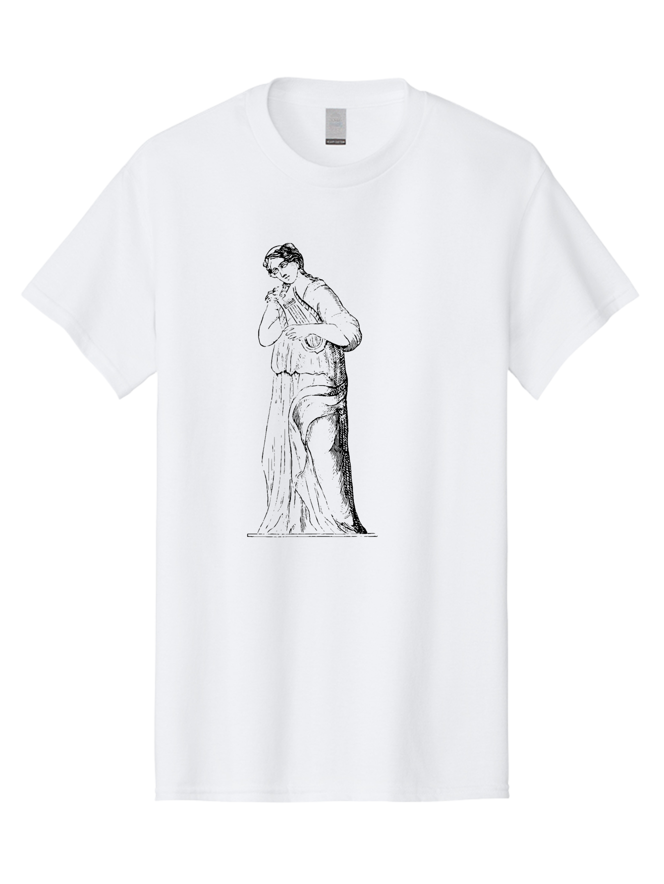Woman-Playing-Lyre Men'S Graphic Tee, 100% Cotton, Comfortable Casual Summer Wear, Machine Washable, Classical Illustration, Ancient Greek Music, Female Musician, Lyre Player, Artistic Expression, Cultural Heritage, Historical Art, -  Aaa574