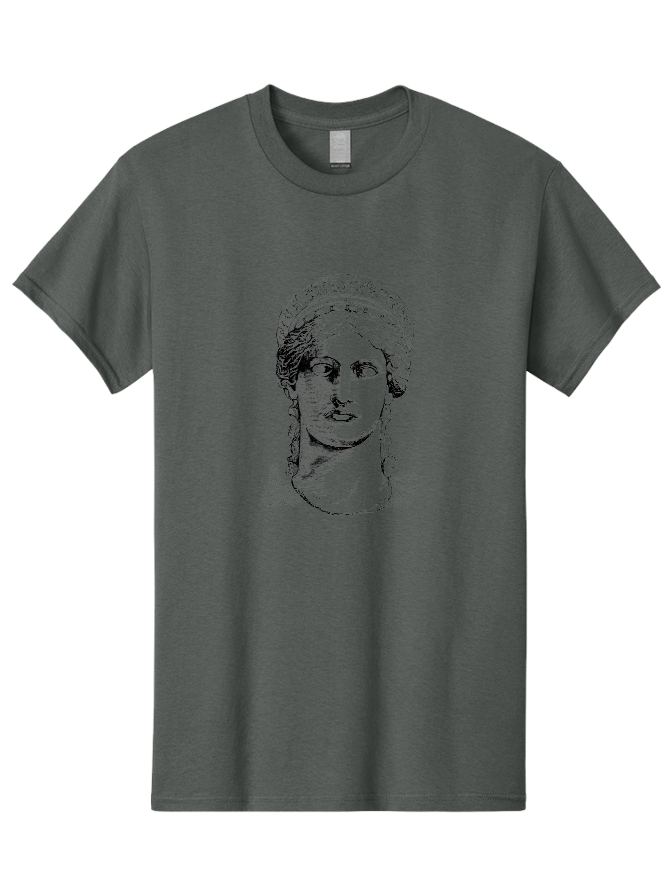 Woman-Portrait Men'S Graphic Tee, 100% Cotton, Comfortable Casual Summer Wear, Machine Washable, Classical Art, Ancient Greek Mythology, Marble Bust, Goddess Statue, Serene Face, Elegant Portrait, Intricate Details, Classical Beauty, -  Aaa575