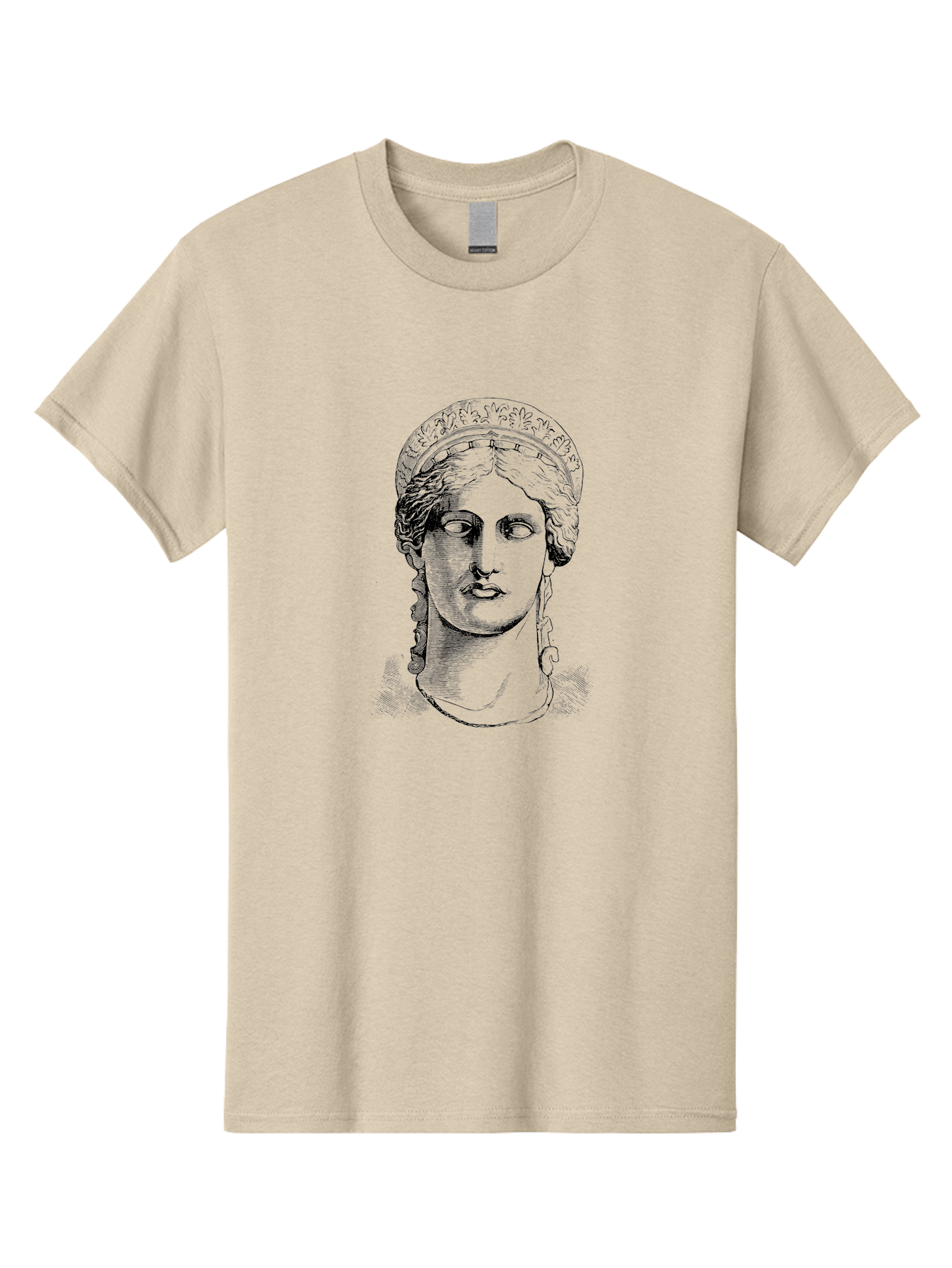 Woman-Portrait Men'S Graphic Tee, 100% Cotton, Comfortable Casual Summer Wear, Machine Washable, Classical Art, Ancient Greek Mythology, Marble Bust, Goddess Statue, Serene Face, Elegant Portrait, Intricate Details, Classical Beauty, -  Aaa575