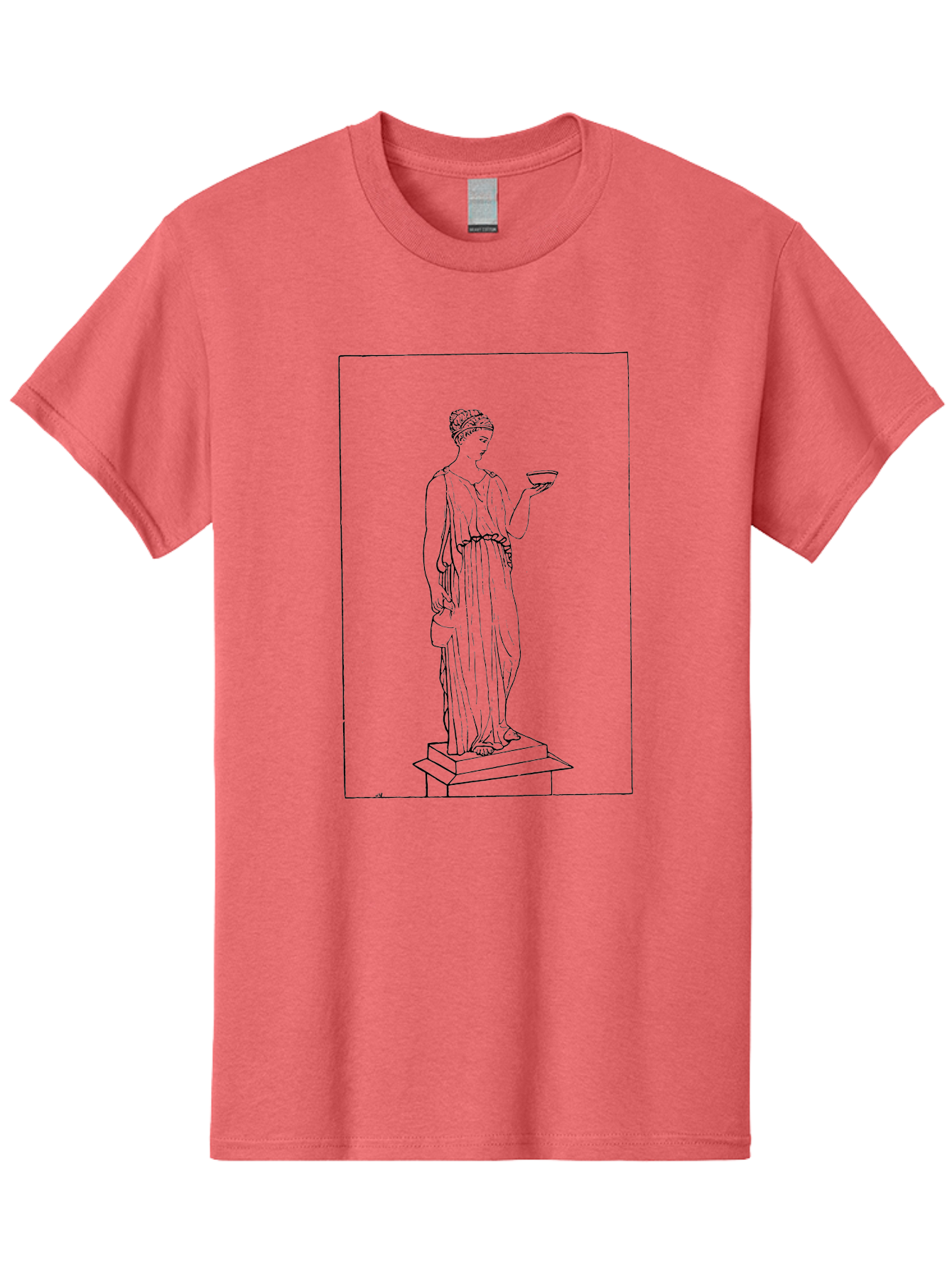 Woman-With-Bowl Men'S Graphic Tee, 100% Cotton, Comfortable Casual Summer Wear, Machine Washable, Classical Statue, Ancient Greek, Female Figure, Draped Clothing, Holding Bowl, Simple Illustration, Elegant Lines, Minimalist Art, -  Aaa577