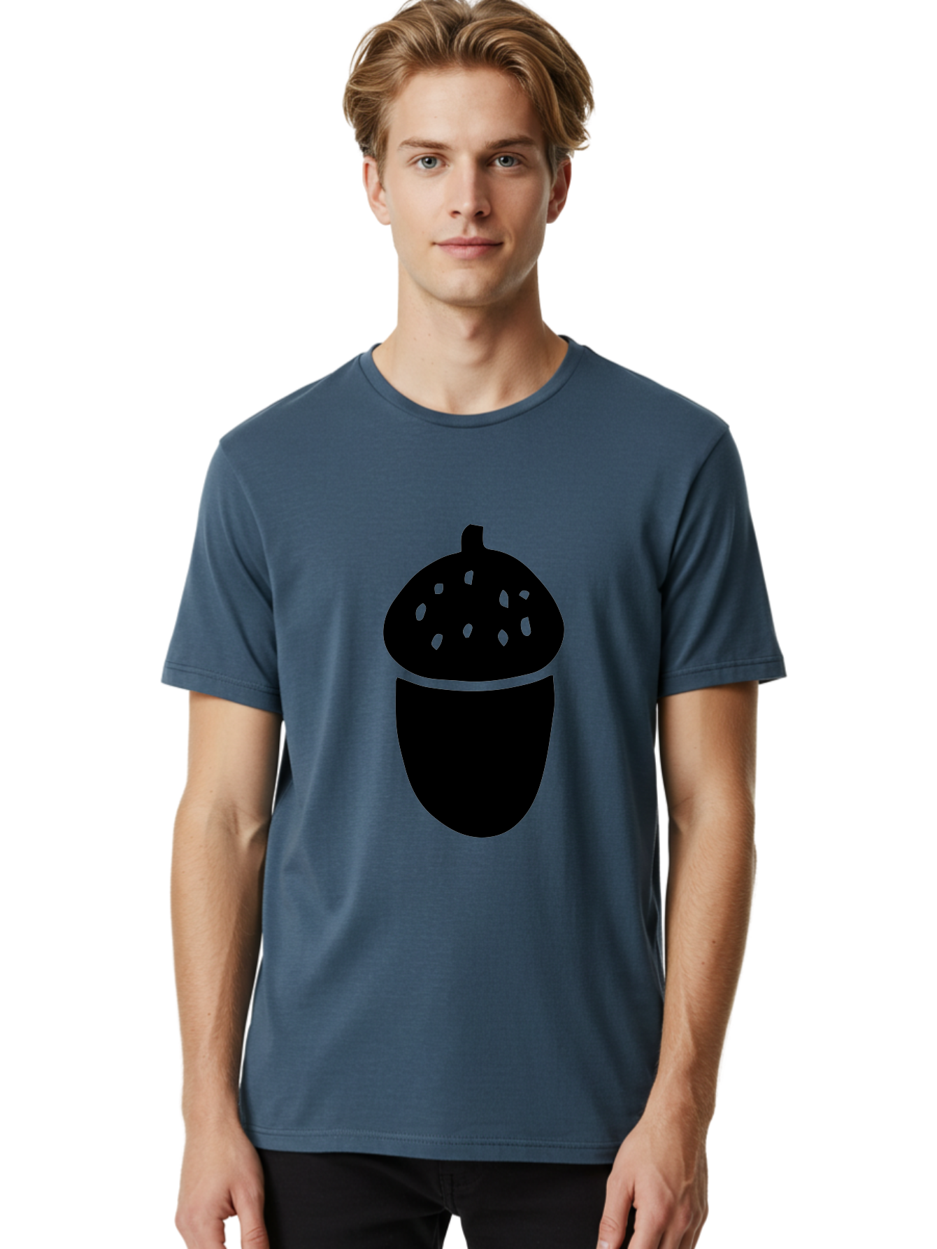 Acorn-Silhouette Men'S Graphic Tee, 100% Cotton, Comfortable Casual Summer Wear, Machine Washable, Acorn Silhouette, Oak Tree Symbol, Forest Icon, Nature Emblem, Autumn Motif, Wildlife Sign, Black Acorn -  Aaa578