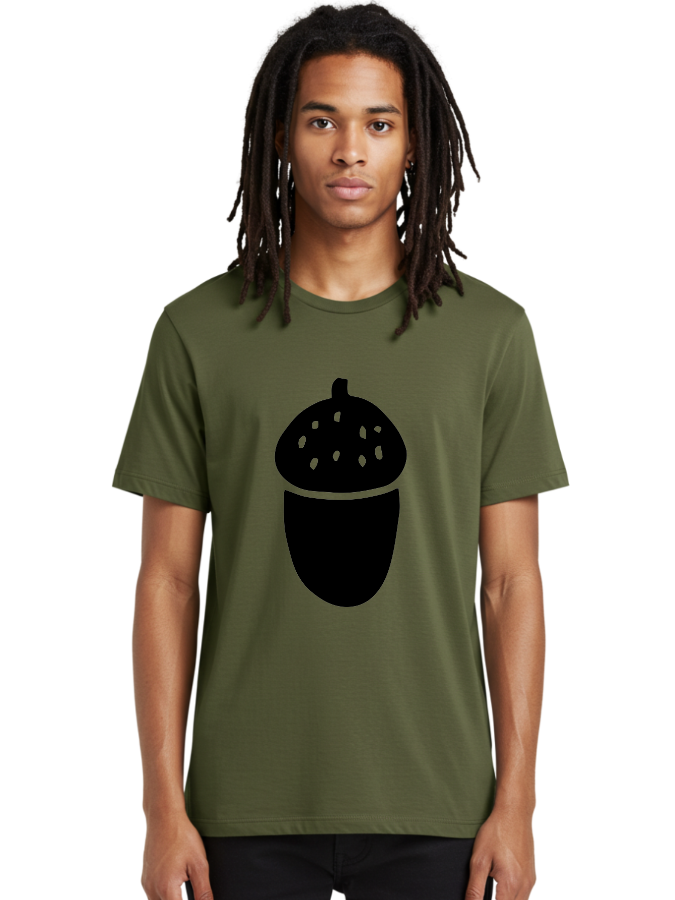 Acorn-Silhouette Men'S Graphic Tee, 100% Cotton, Comfortable Casual Summer Wear, Machine Washable, Acorn Silhouette, Oak Tree Symbol, Forest Icon, Nature Emblem, Autumn Motif, Wildlife Sign, Black Acorn -  Aaa578