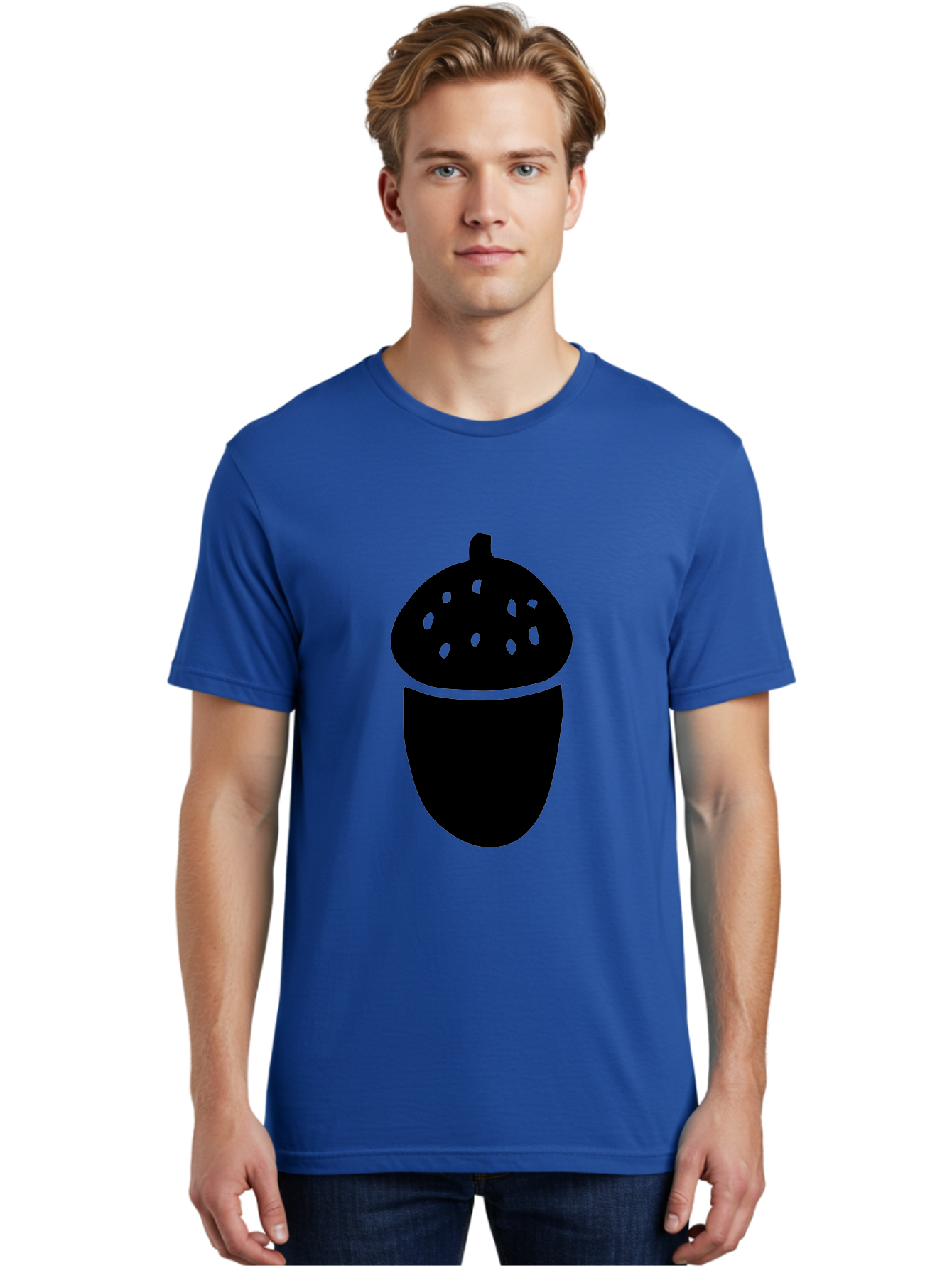 Acorn-Silhouette Men'S Graphic Tee, 100% Cotton, Comfortable Casual Summer Wear, Machine Washable, Acorn Silhouette, Oak Tree Symbol, Forest Icon, Nature Emblem, Autumn Motif, Wildlife Sign, Black Acorn -  Aaa578