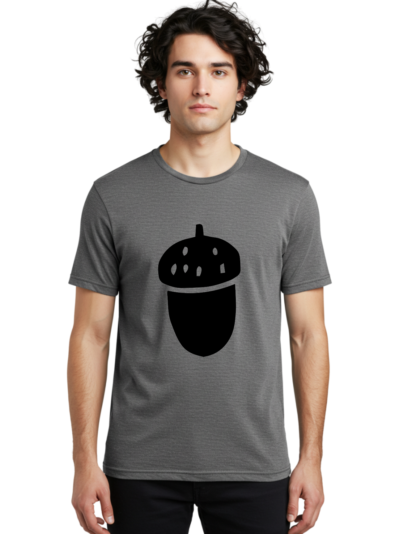 Acorn Men'S Graphic Tee, 100% Cotton, Comfortable Casual Summer Wear, Machine Washable, Acorn Silhouette, Oak Tree Symbol, Forest Icon, Nature Emblem, Earthy Design, Simple Graphics, Minimalist Art -  Aaa579